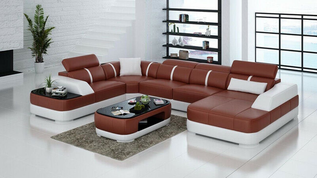 USB Polster Garnitur Wohnzimmer mit Sitz Ledersofa Eck Ecksofa Sofa JVmoebel Couch