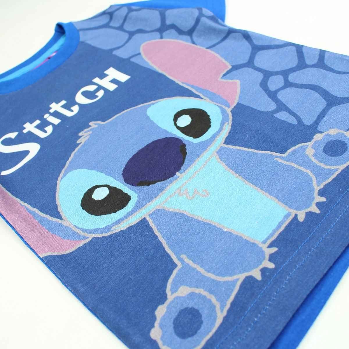 Lilo & Stitch T-Shirt Gr. - cm Baumwolle aus 128 Jungen 98 Blau Kurzarmshirt Stitch
