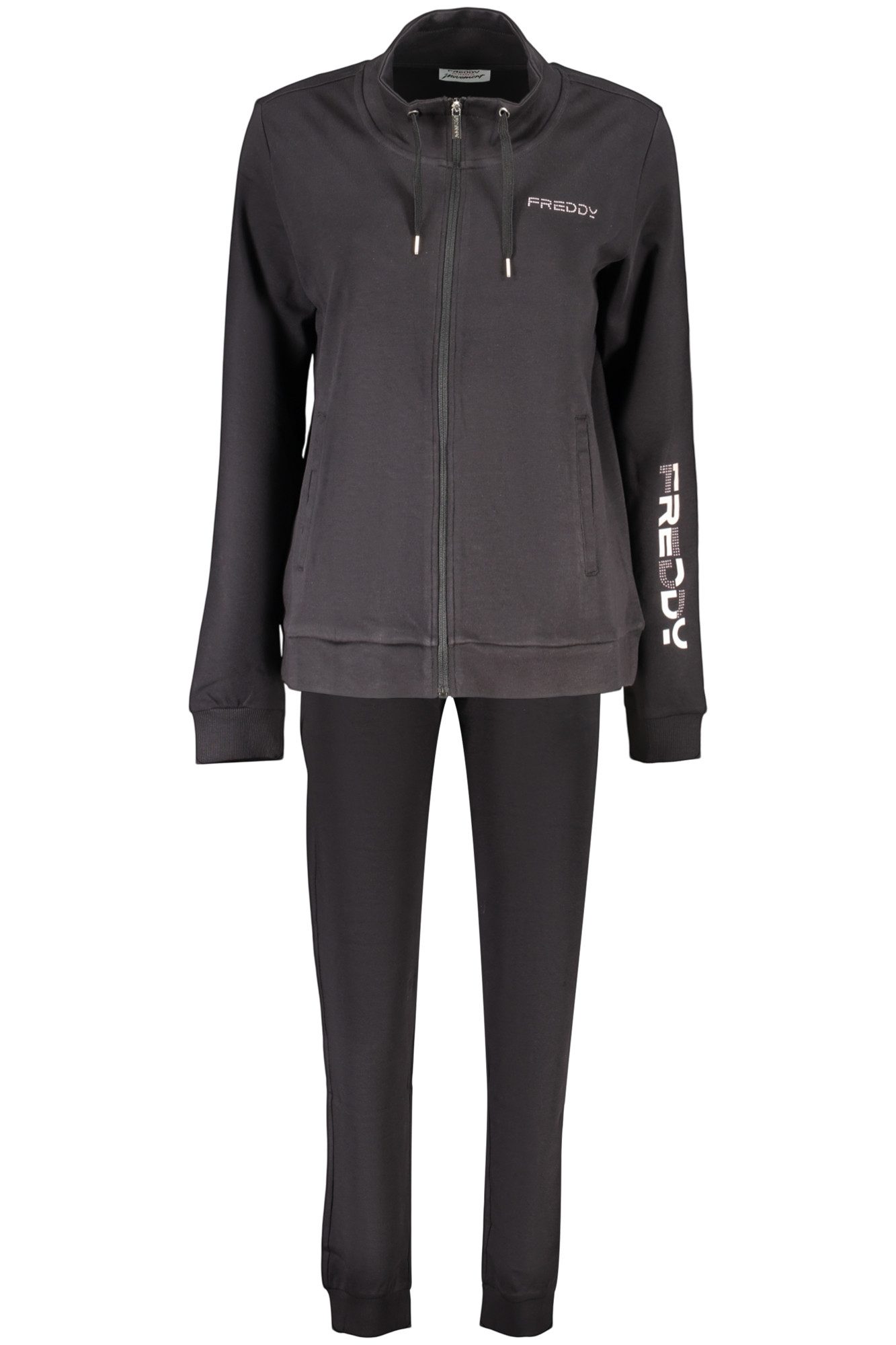 Freddy Sweatshirt Schwarze Damen-Sweatjacke mit Reißverschluss und
