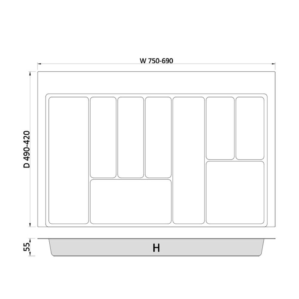 Prima-Online Besteckkasten Besteckkasten 80 cm Weiß Graphit Schubladeneinsa günstig online kaufen