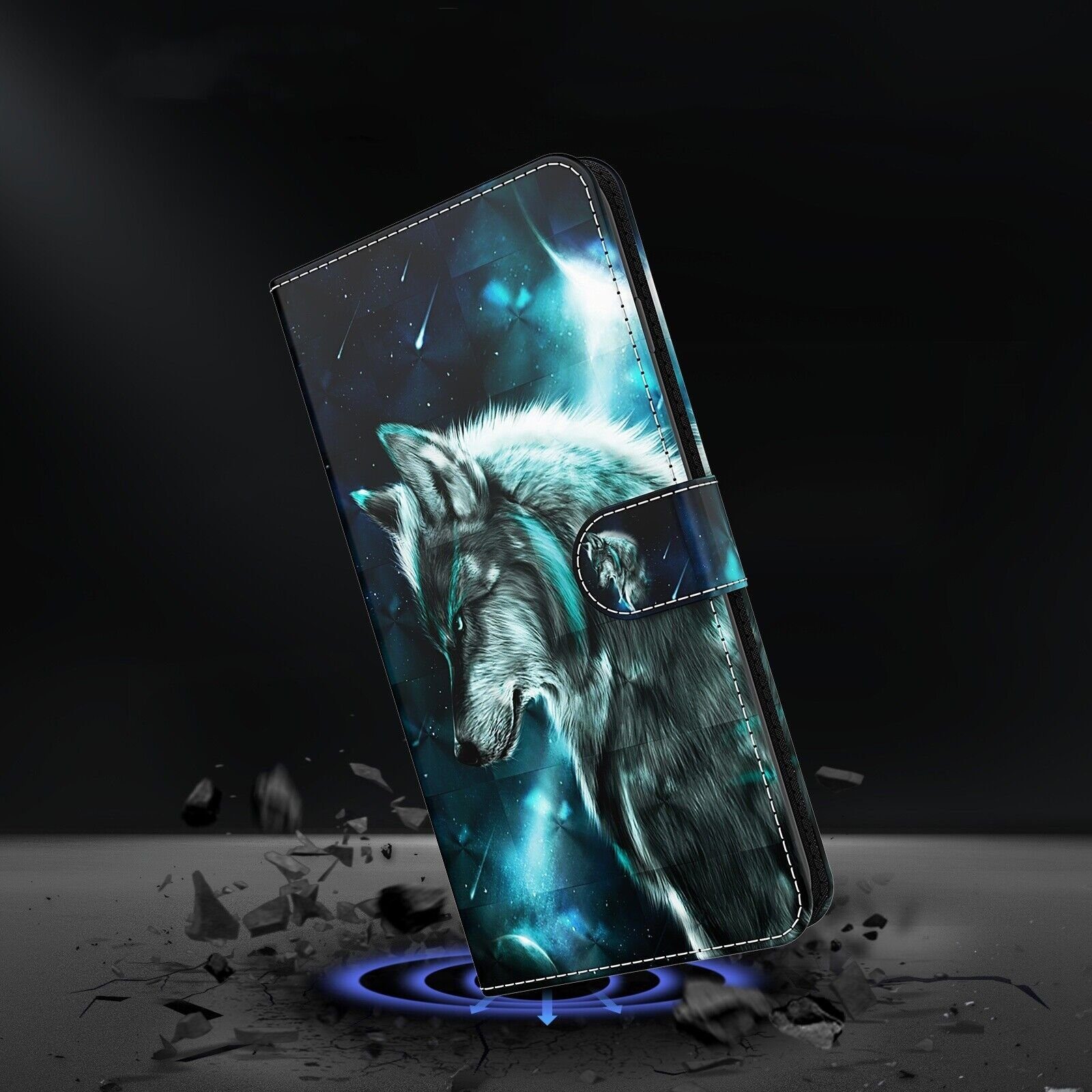 S23 schwarz, (Wolf 5G Galaxy Samsung Flip Tasche CLM-Tech aus Hülle Kunstleder Handytasche Case Handyhülle Standfunktion, Etui), Wallet Kartenfächer, blau Magnetverschluss Klapphülle Cover für