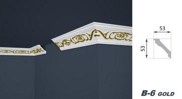 marbet design Eckprofil B-06 (Stuckleisten aus Styropor EPS - leichte Profile gemustert für Decken-/ und Wandübergang dekorativ weiß-gold)