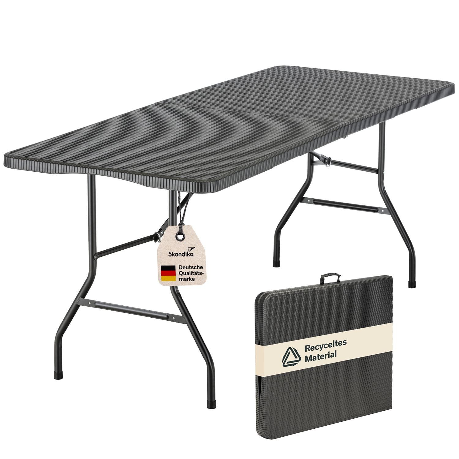 Skandika Campingtisch Klapptisch Masi, Gartentisch bis 200 kg belastbar, klappbar (Tragegriff, Anti-Rutsch-Füße, 2-geteilte Tischplatte (faltbar), wetterfest, recyceltes HDPE-Material, Stahlgestell, pflegeleicht, 1,8m