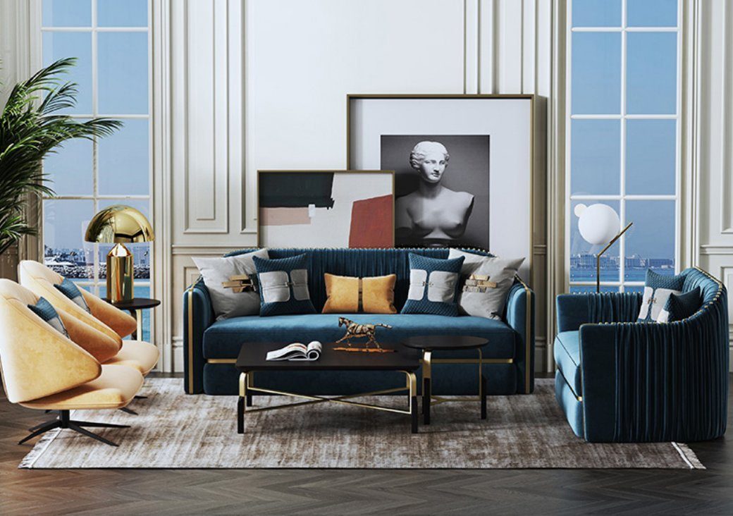 Sofa in Europe Designer Made Blaues Luxus Sofa Stoffsofa Moderne JVmoebel Design Neu, Couch