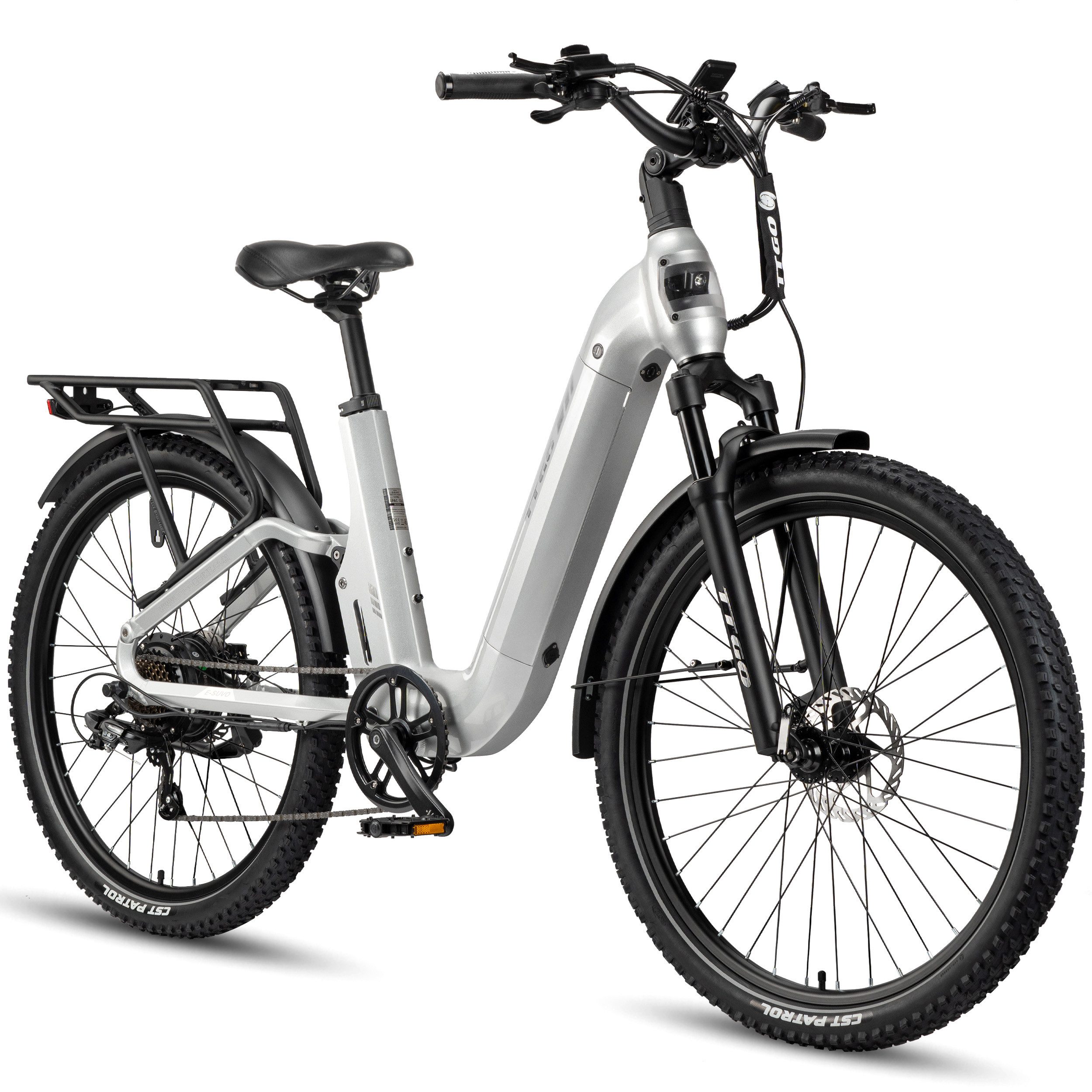 TTGO E-Bike Cityrad 28 Zoll, Fully, Vollfederung, 120km, Drehmomentsensor, mit Bremslicht, 7 Gang Shimano, Kettenschaltung, Heckmotor, 720 Wh, (5 Stufen, Farb-LCD-Display, Hydraulische Scheibenbremsen), Lockout-Federgabel, 70Nm, Pedelec, Elektrofahrrad für Damen und Herren