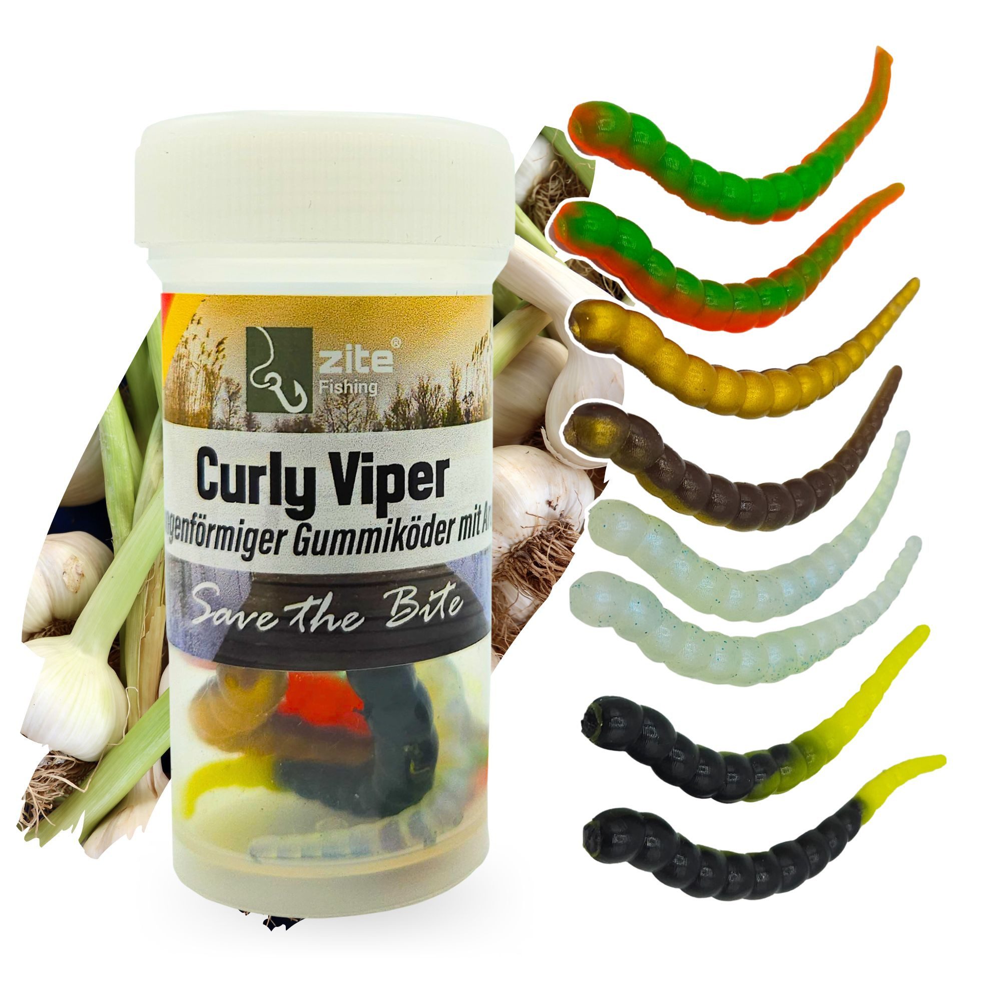 Kunstköder Curly Viper Allround, Schock, Natur Mix 6,5cm Gummiköder Forelle 8 St.