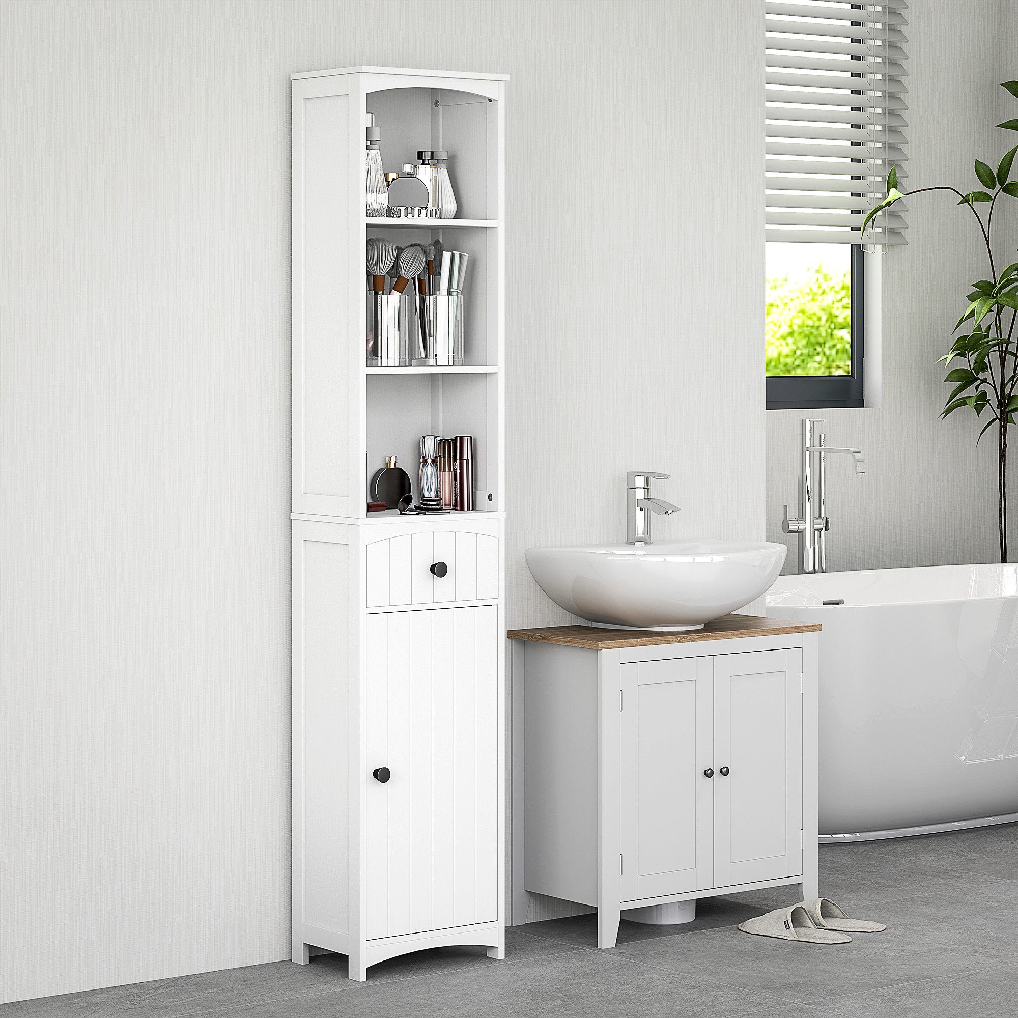 Badmöbel-Set Badezimmerschrank Weiß 34B x 24T x 170,5H cm