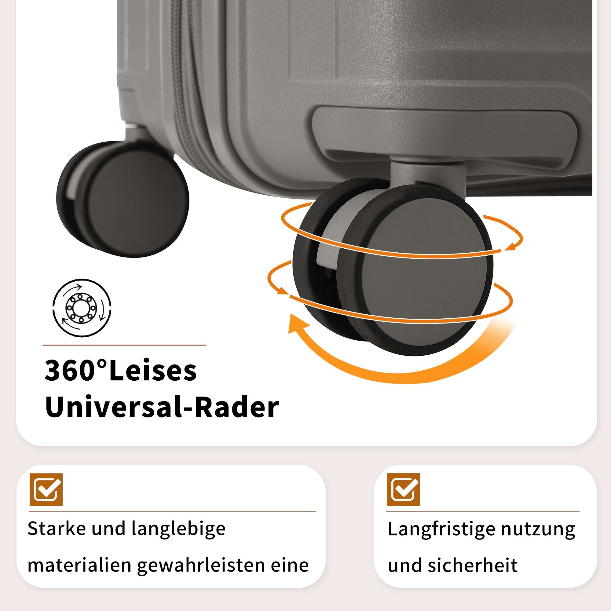 4 Zollschloss, tlg) (3 TSA Trolleyset Grau PP-Material, Modern Handgepäck Rollen, Ulife