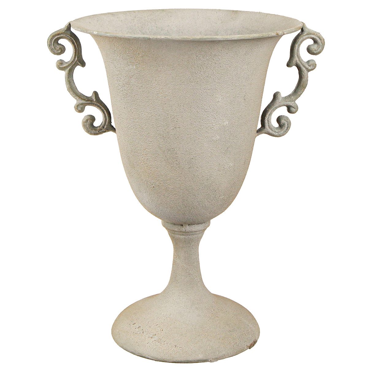 Dekoschale Vintage Metall Pokal Grau, Deko-Pokal mit Henkeln, Antik-Optik