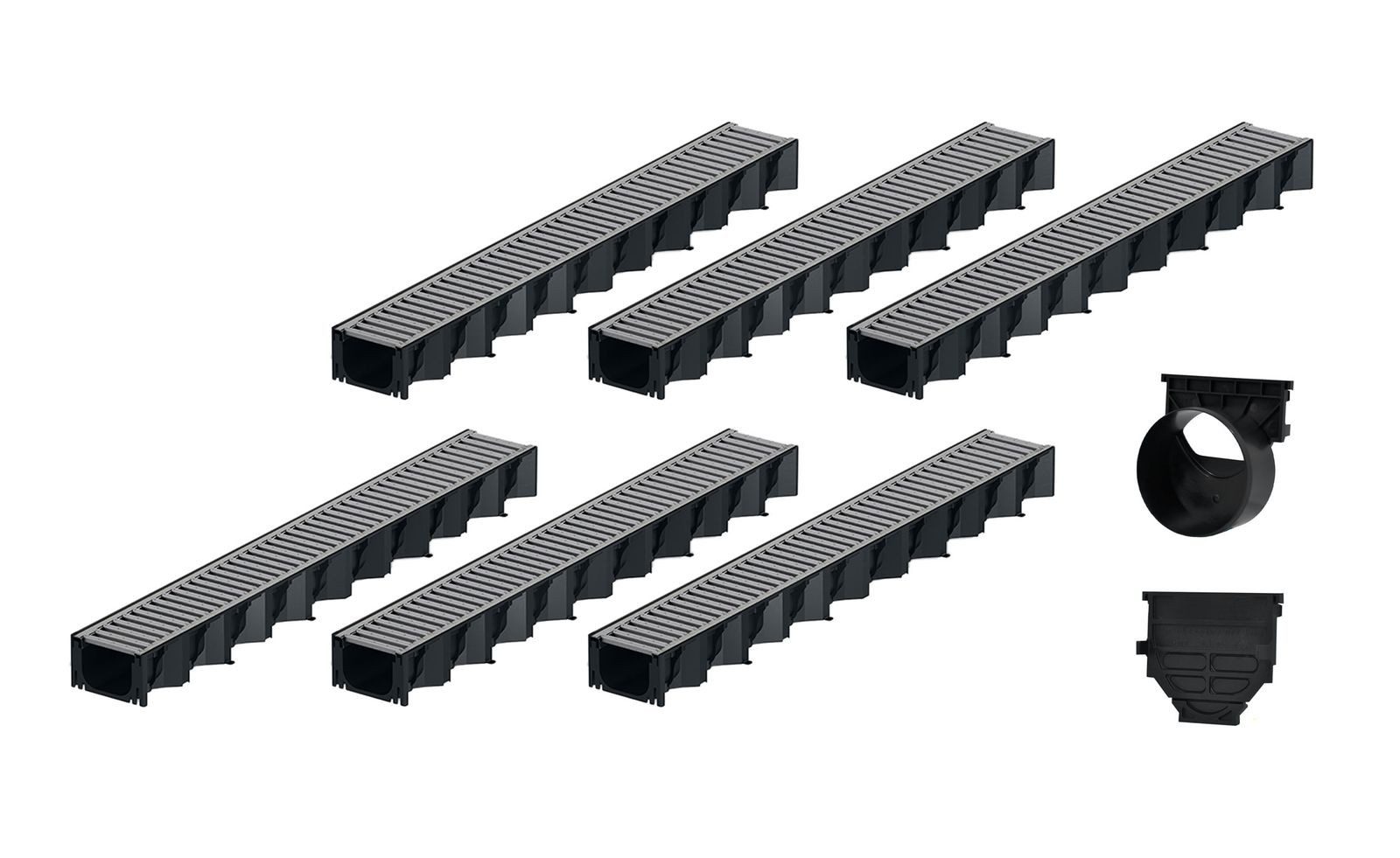 ACO Severin Ahlmann GmbH & Co. KG Entwässerungsrinne 6x1m Hexaline 2.0 Entwässerungsrinne + Stegrost verzinkt + Ablauf, 14-St., horizontaler Ablauf, Rost Stahl verzinkt