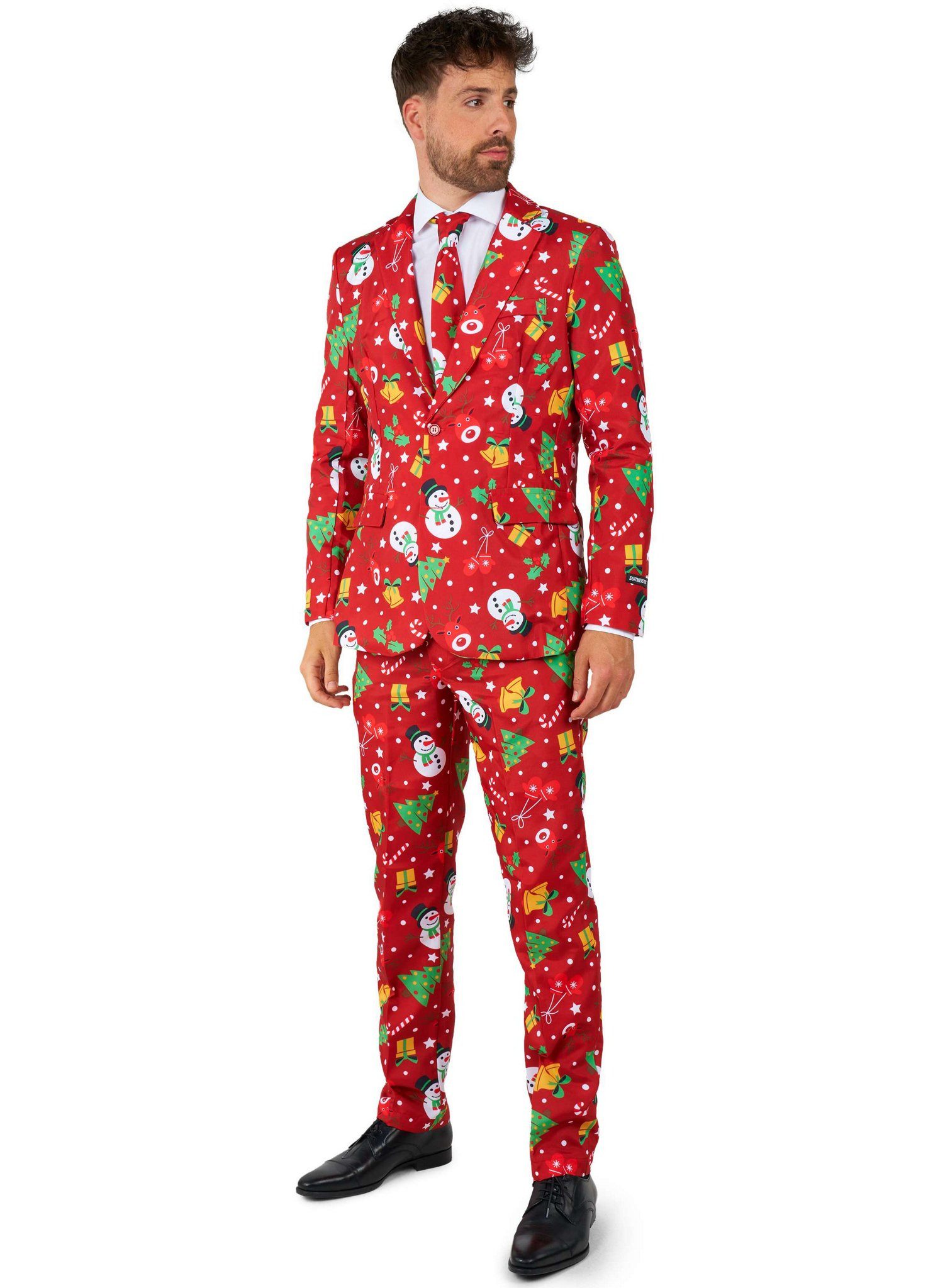 Opposuits Partyanzug Red Icons LED Weihnachtsanzug, Weihnachtlicher Herrenanzug: da leuchten nicht nur die Augen!