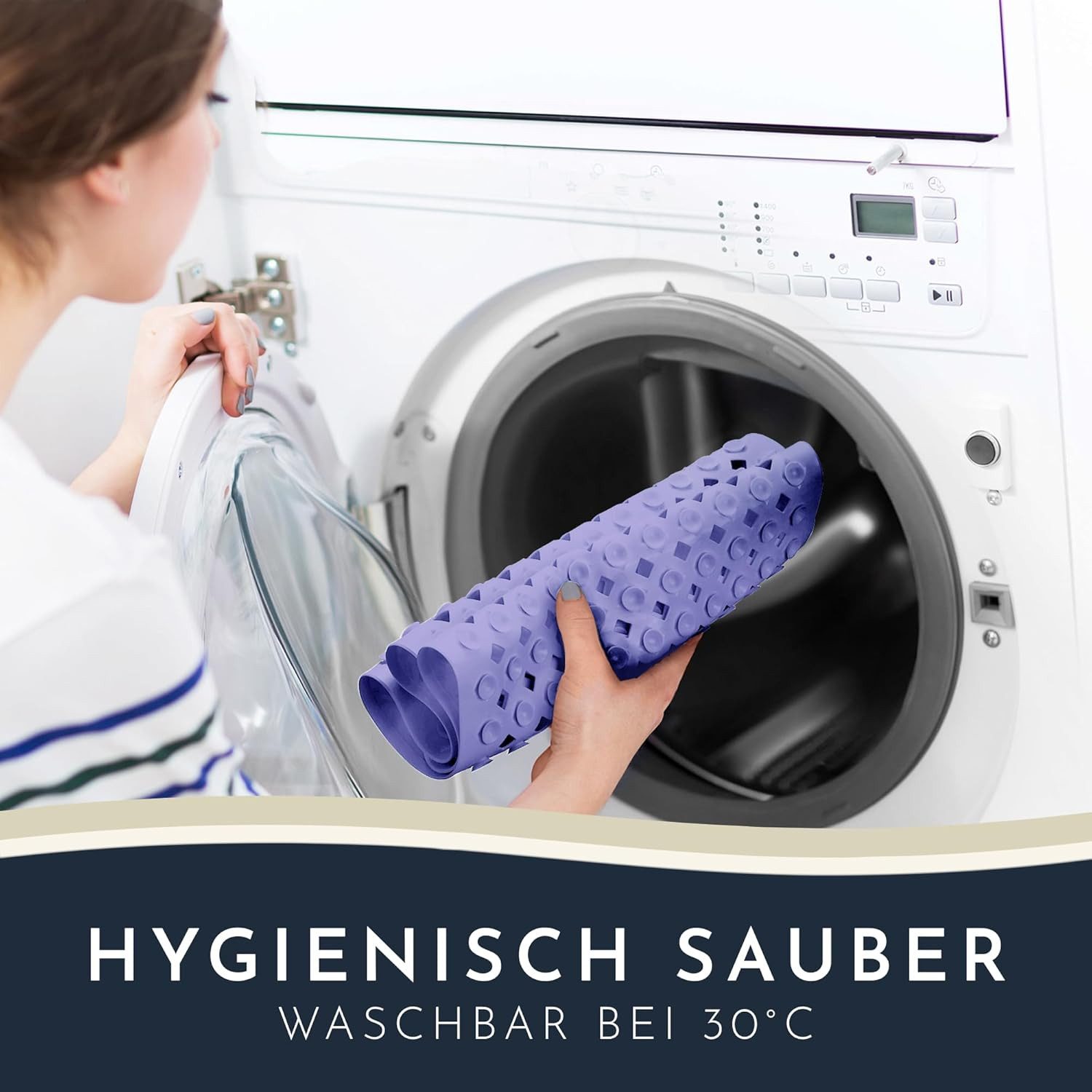 Homerella Badematte rutschfest Hautsensitiv 88x39cm, INKL. AUFHÄNGUNG, Antirutschmatte Badewanne BPA frei, Duschmatte schimmelresistent & maschinenwaschbar – Bild 5 von 5