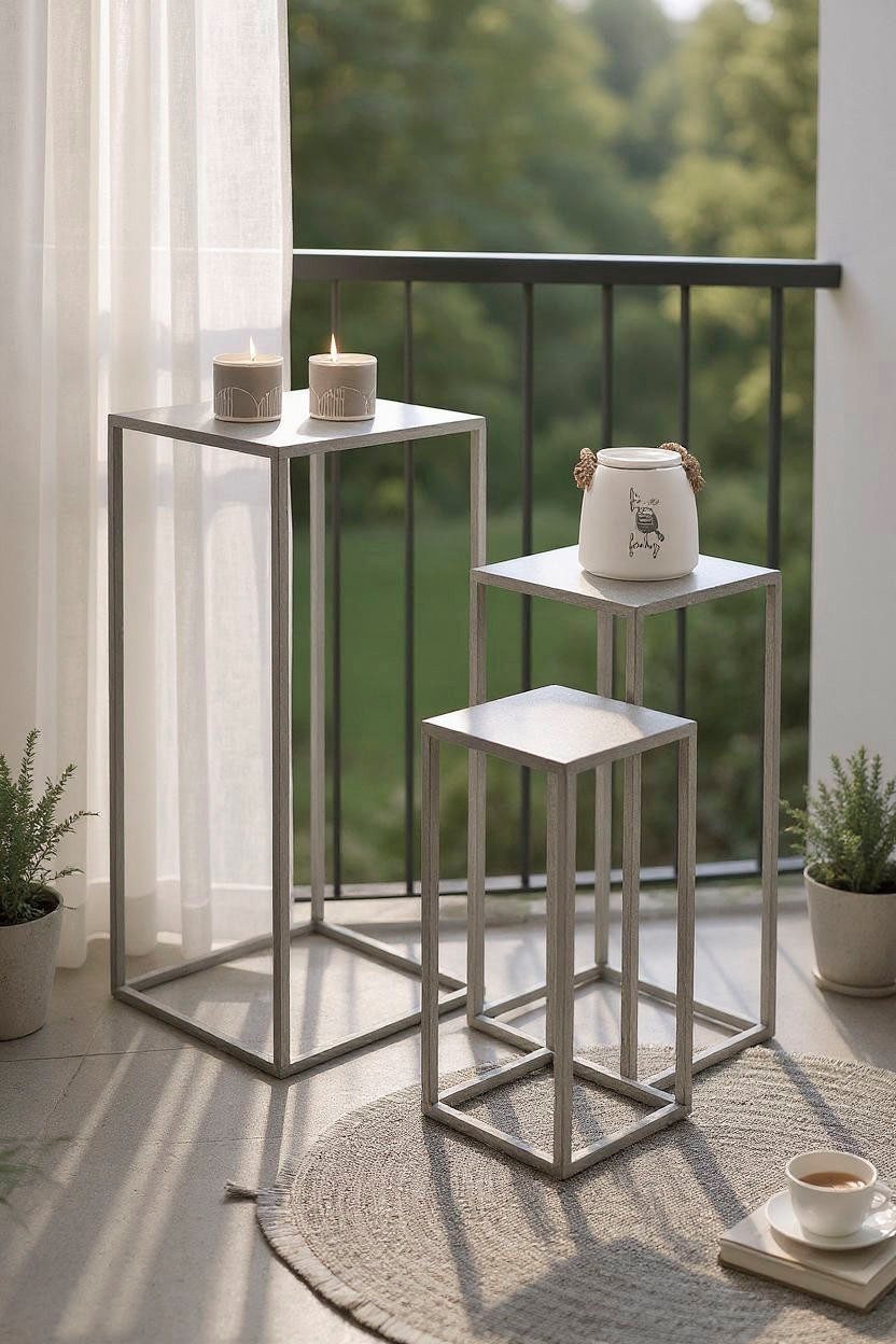HAKU Blumentisch Blumenpodest, Blumenständer, Pflanzsäule (Set, 3-St., 3er Set), quadratisch - aus Metall Grau B/T/H 18/18/50, 23/23/60, 28/28/70 cm