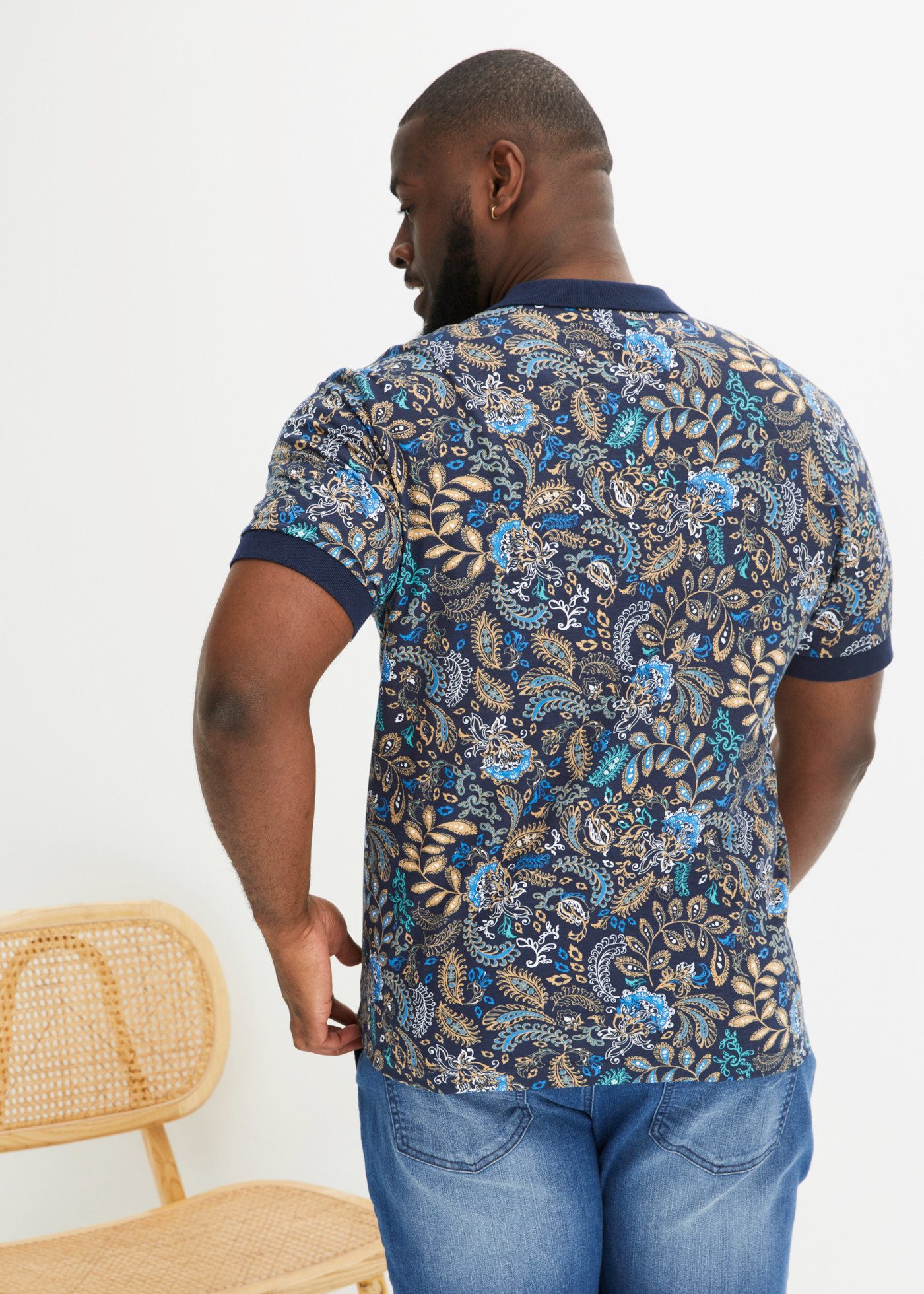 bonprix Poloshirt mit Paisley-Druck, Kurzarm-Design, Regular Fit