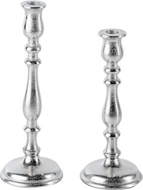 MichaelNoll Kerzenständer 2er Set Kerzenständer Silber Deko für Stabkerzen - H 27 und 32 cm