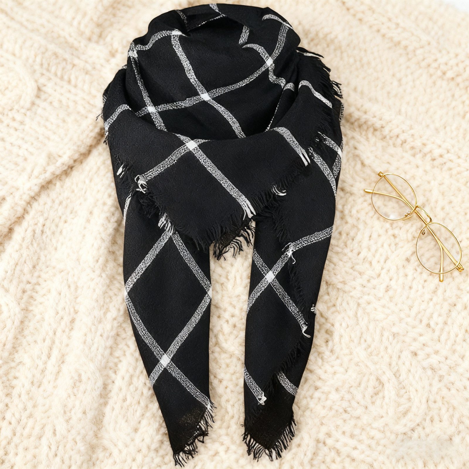 REDOM Modeschal Damen Schal Winterschal eleganter Umschlagtuch Schal Karoschal, (mit Klassisches Karomuster Weicher hautfreundlicher Stoff, 1-St. Ideal kombinierbar mit Mänteln Jeans und Strickmode), vielseitig tragbar als Tuch Stola elegantes Accessoire Geschenkidee