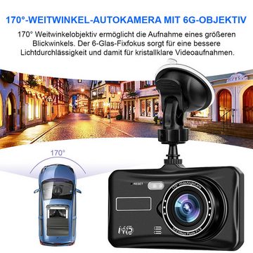 DOPWii 1080P Full HD Dashcam, Autokamera mit 4 Parksensoren Einparkhilfe Dashcam (4" IPS Bildschirm, 140° Weitwinkel)