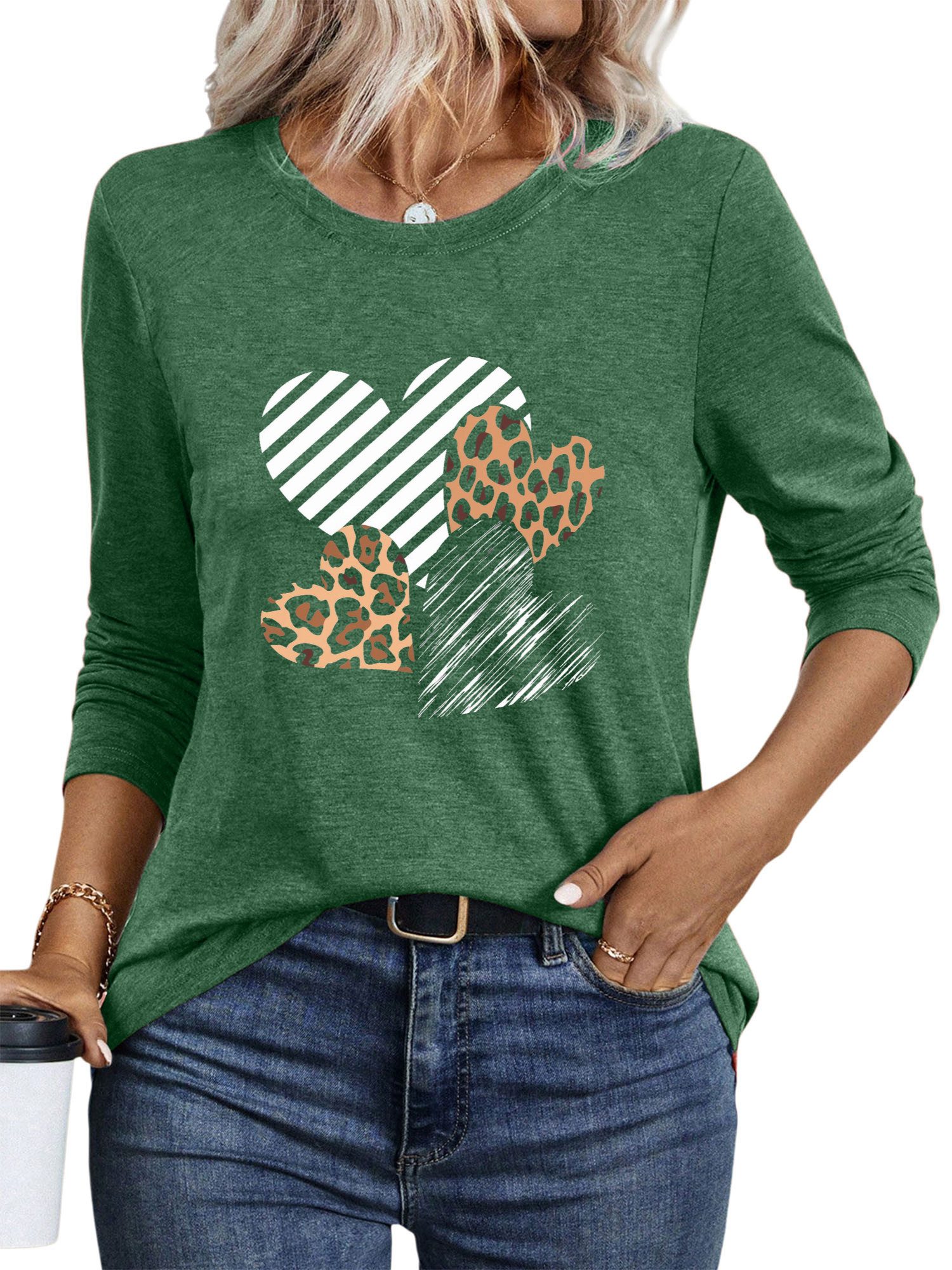 PYLIKE Longsleeve Shirts Damen Casual Graffiti-Herz Ausgefallene bequemes L günstig online kaufen