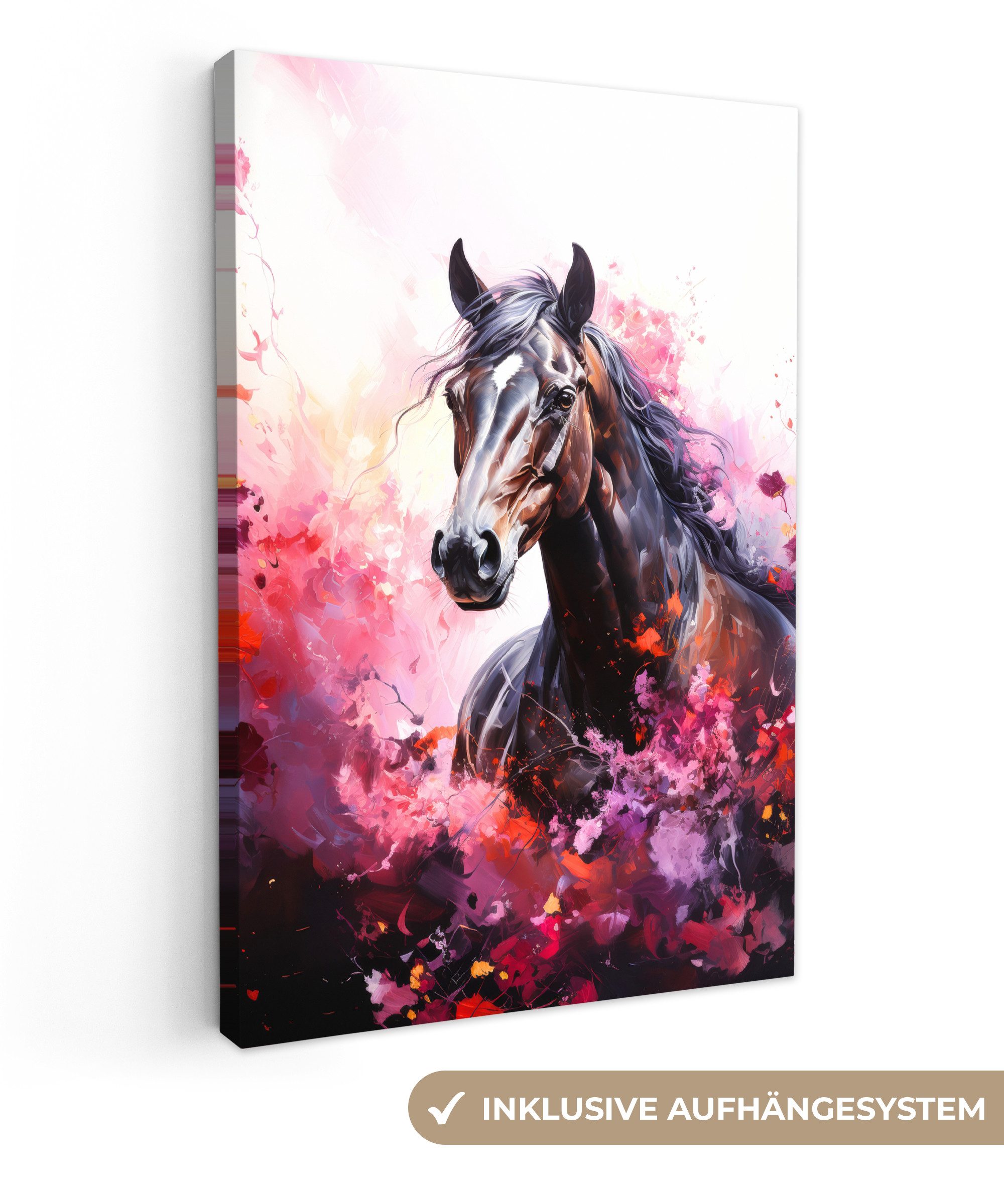 OneMillionCanvasses® Leinwandbild Pferd - Tiere - Mädchen - Rosa, Fotodruck (1 St), Teenager Zimmer Bild, Jugendzimmer Deko, Kinder Wanddeko, 20x30 cm