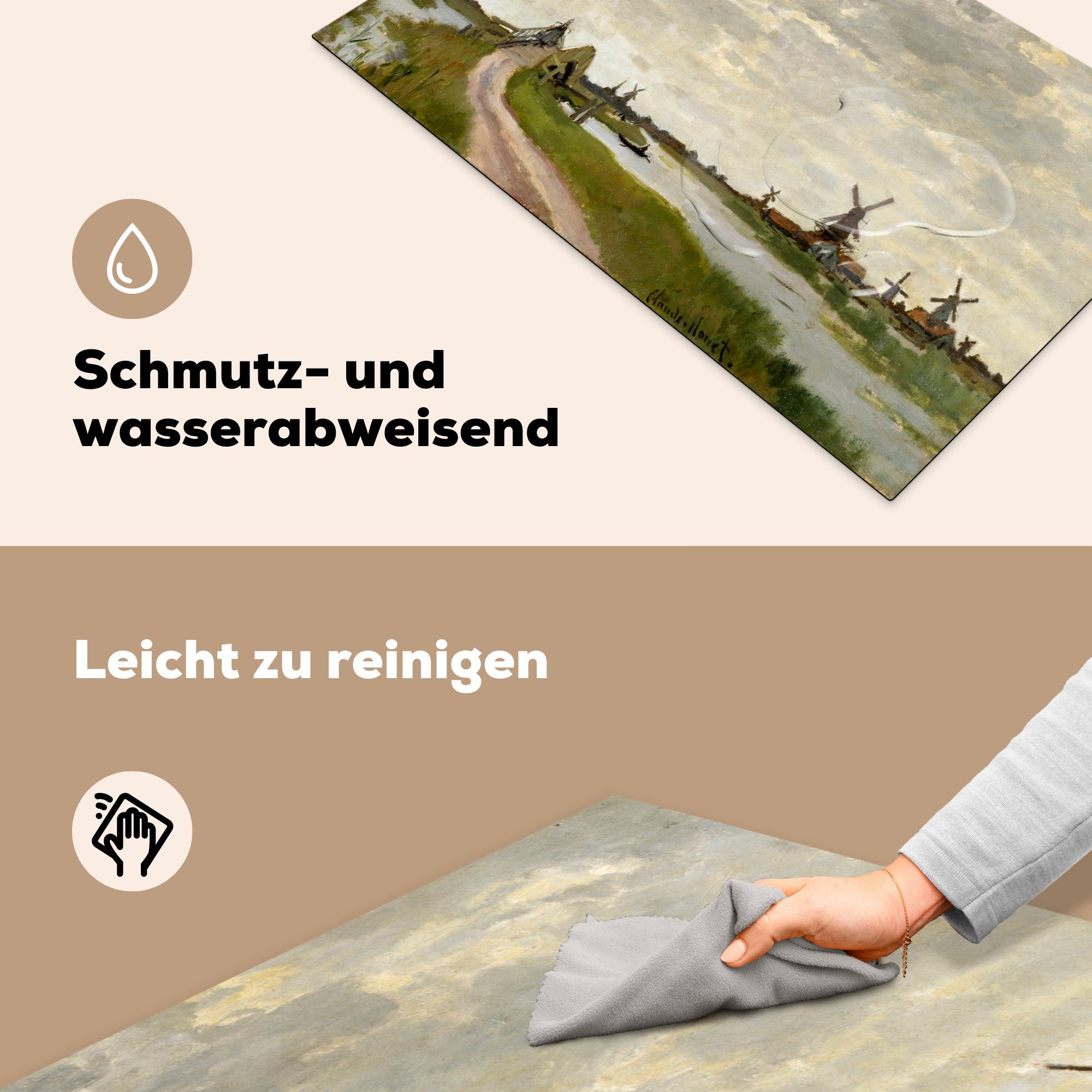 in cm, MuchoWow von 83x51 küche Vinyl, für Windmühlen (1 Claude Haaldersbroek, Monet, Arbeitsplatte Zaandam tlg), Ceranfeldabdeckung, Herdblende-/Abdeckplatte - Gemälde