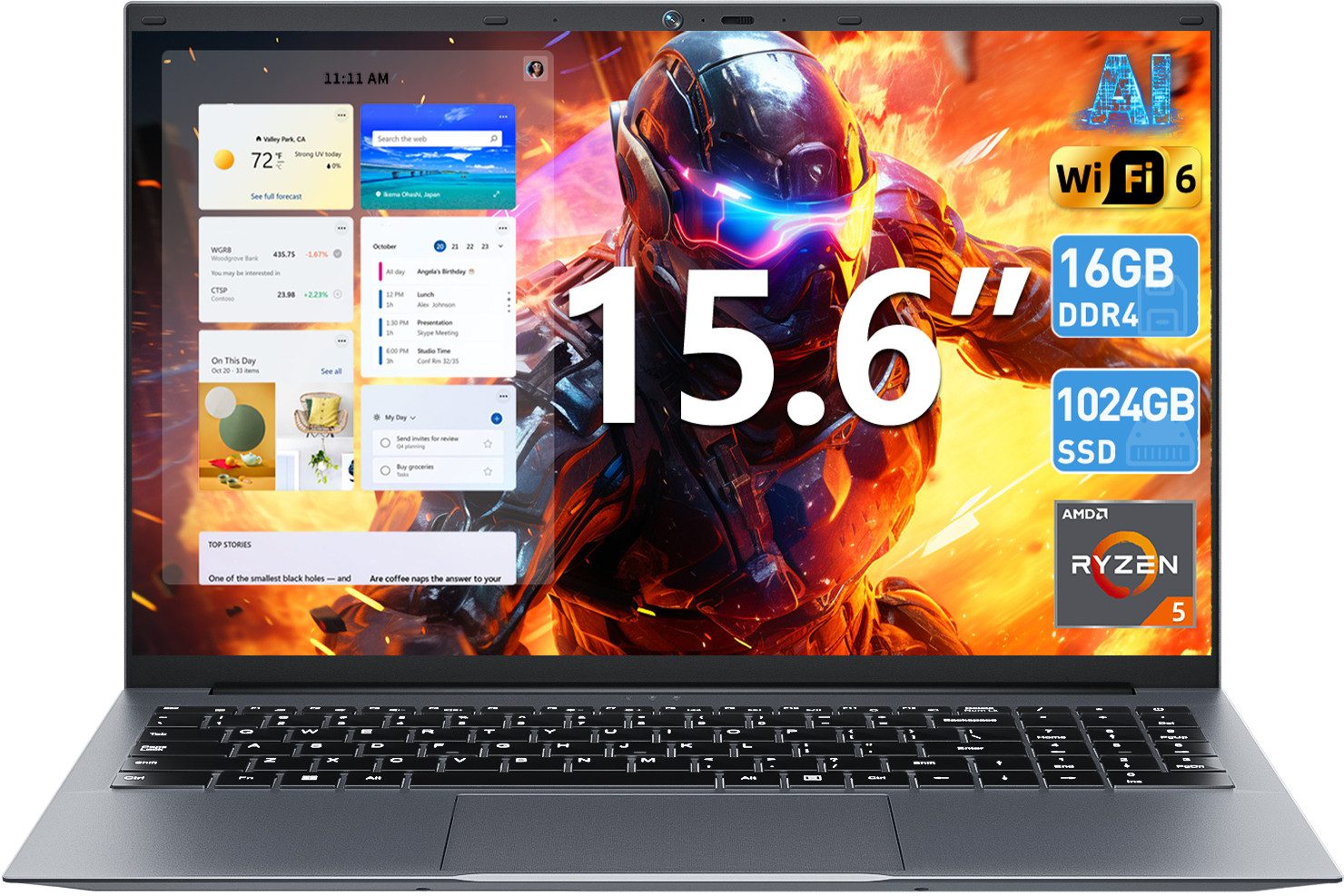 MENGHU 15,6" FHD AI Laptop mit beleuchteter Tastatur 16GB RAM 512GB SSD Notebook (AMD Ryzen 5 3500U, 512 GB SSD)