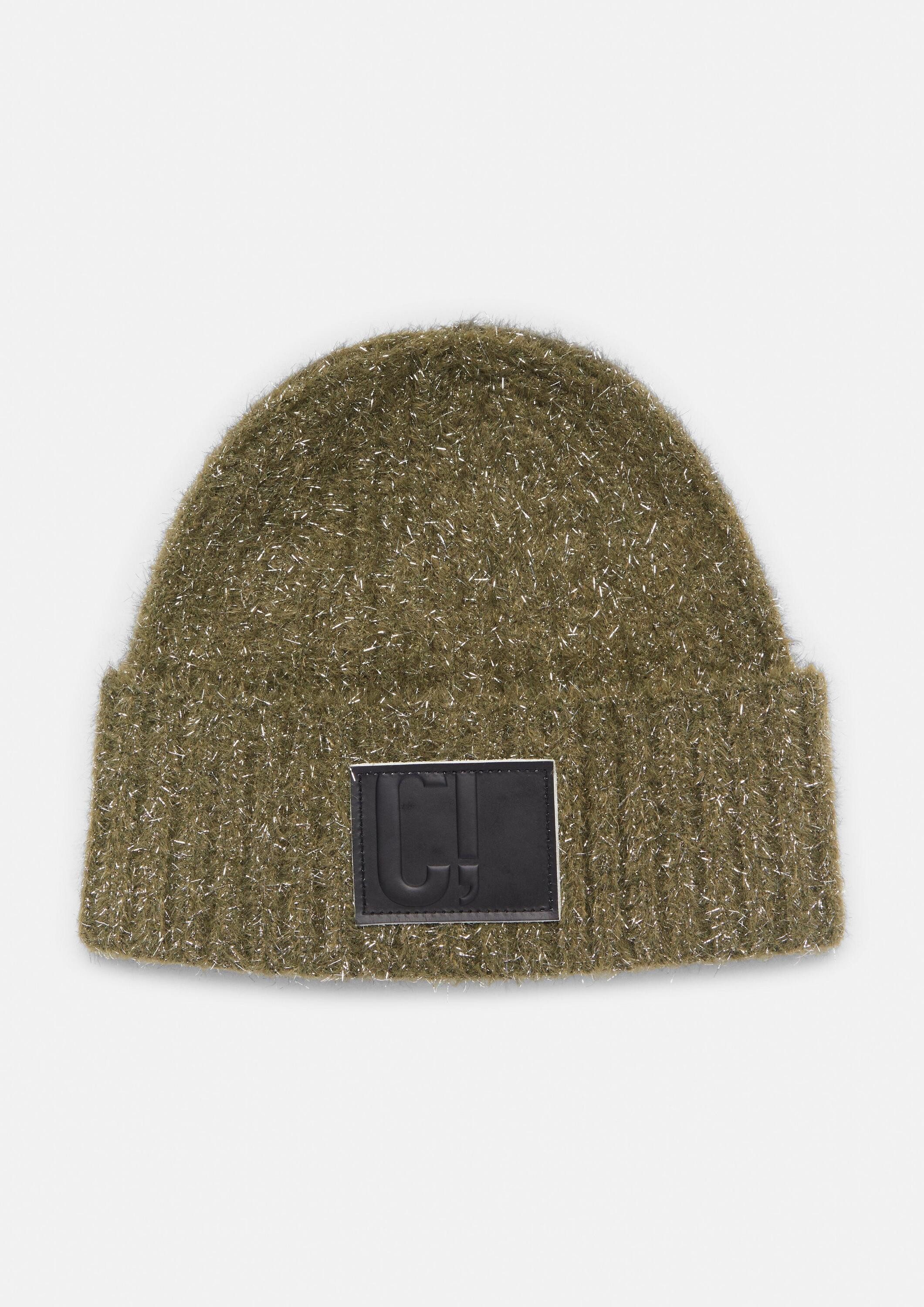 comma Strickmütze Mütze Beanie mit Glitzergarn und Logo-Patch