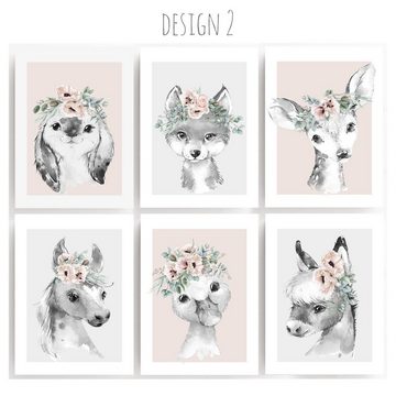 homestyle-accessoires Poster Bilderset FARMTIERE HASE PFERD ENTE ESEL BAMBI FUCHS Kinderbilder 6er SET DIN A4 ODER DIN A3 Prints --- VERSANDKOSTENFREI ---, (6 St), Ohne Bilderrahmen