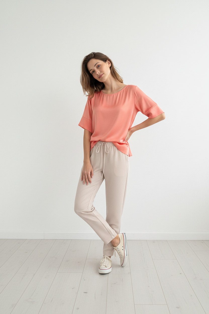 Zuckerwatte Satinbluse mit Rundhalsausschnitt SILK TOUCH