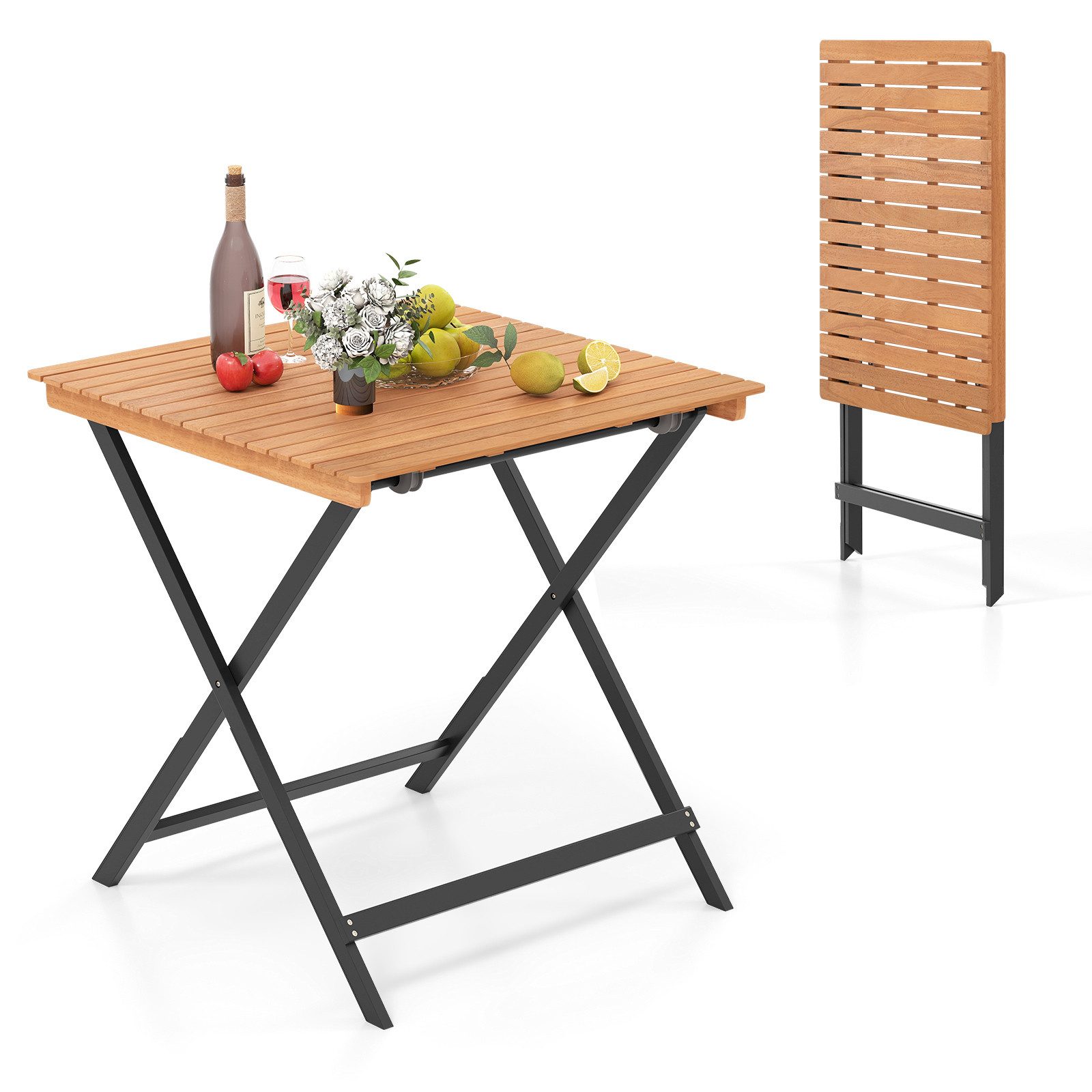 COSTWAY Gartentisch, klappbar wetterfest Beistelltisch Holz 70 x 70 x 73 cm