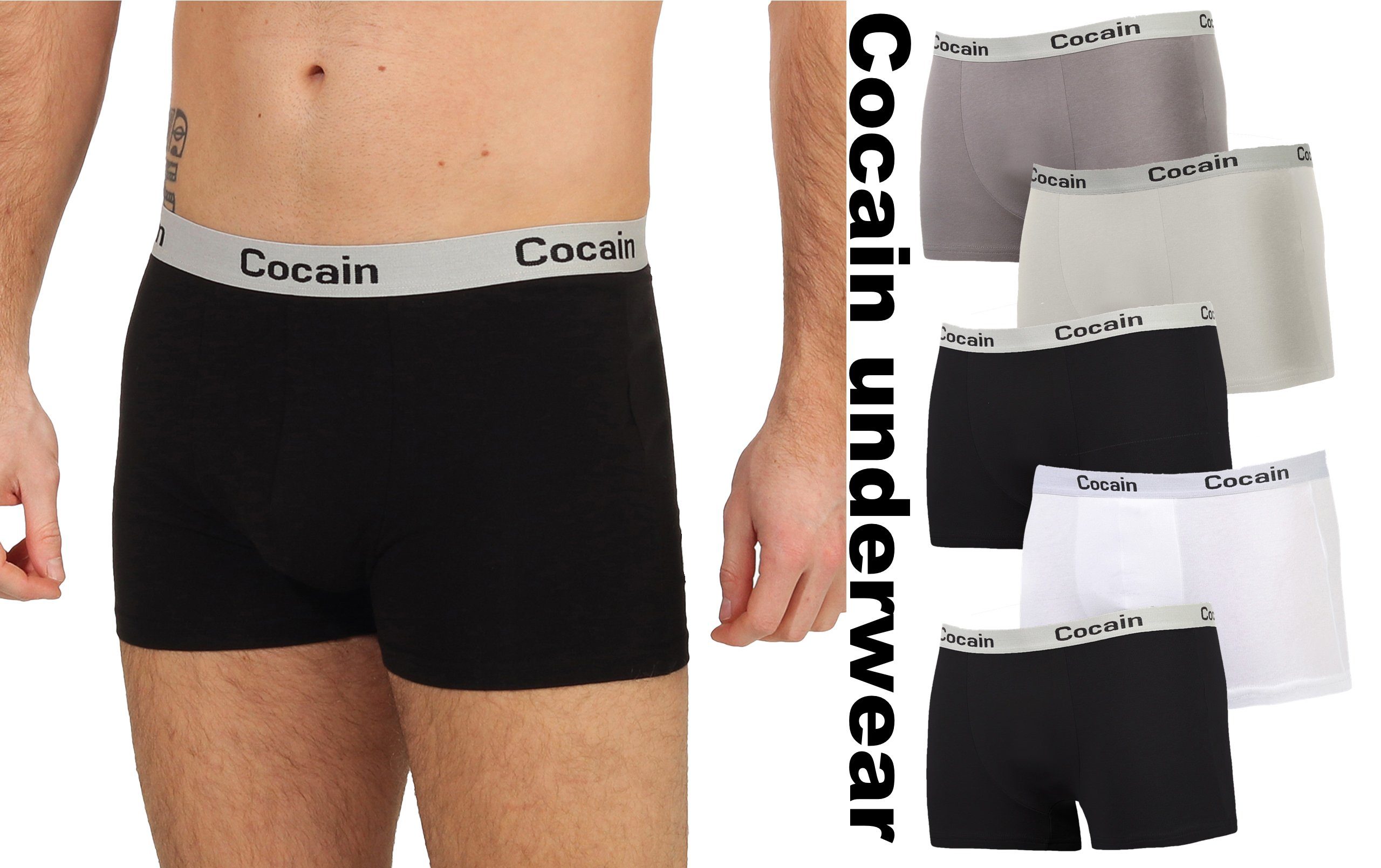 Cocain underwear Boxershorts 5 Bunte Herren Boxer Baumwolle anliegende Pants Unterhose Boxershort (Spar-Set, 5-St) Spitzenqualität aus Europa