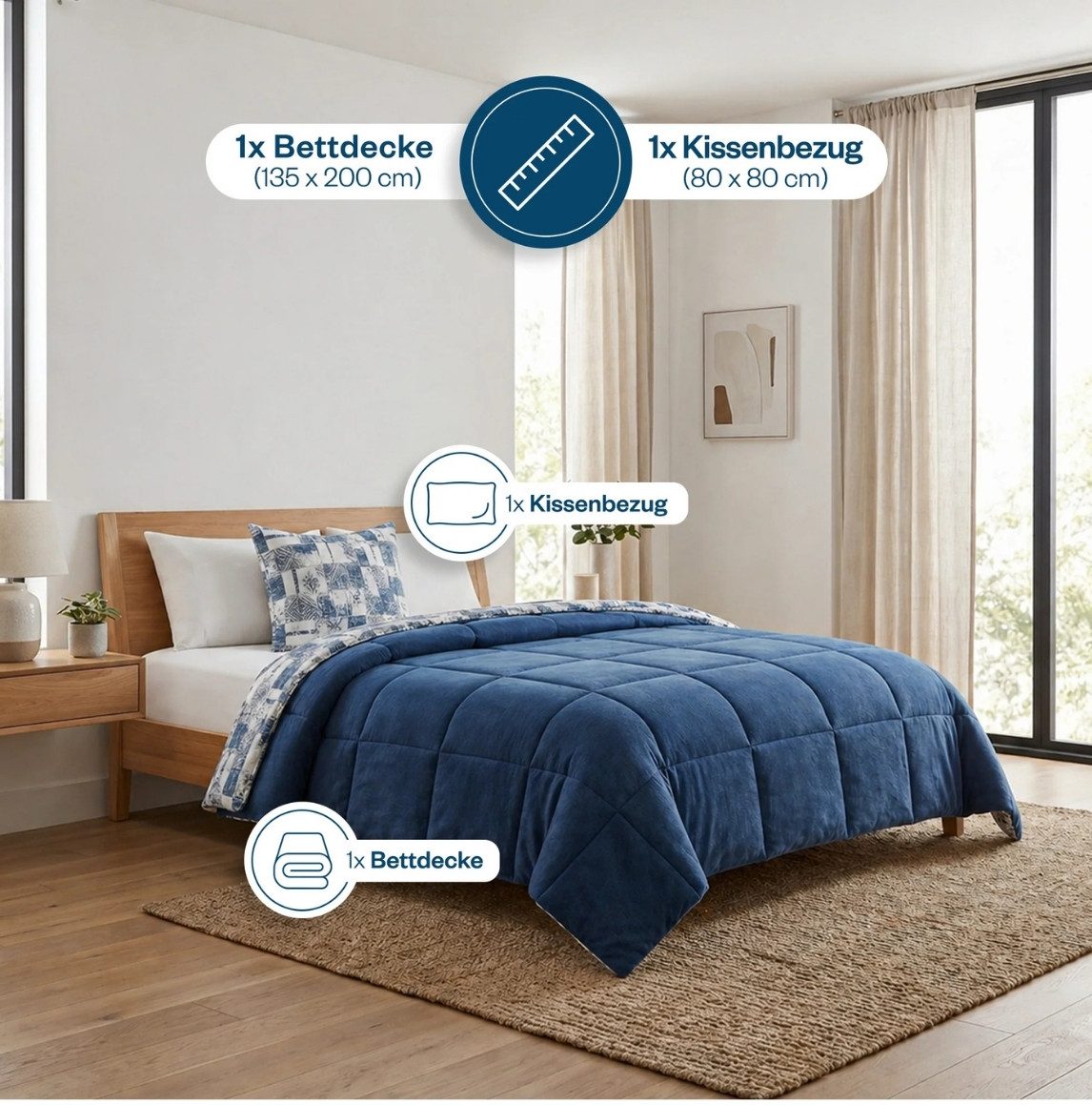 Formeya Einziehdecke Luxus Wellsoft Bettdecke 135x200 cm Wendbar mit Kissenbezug – Bild 2 von 5