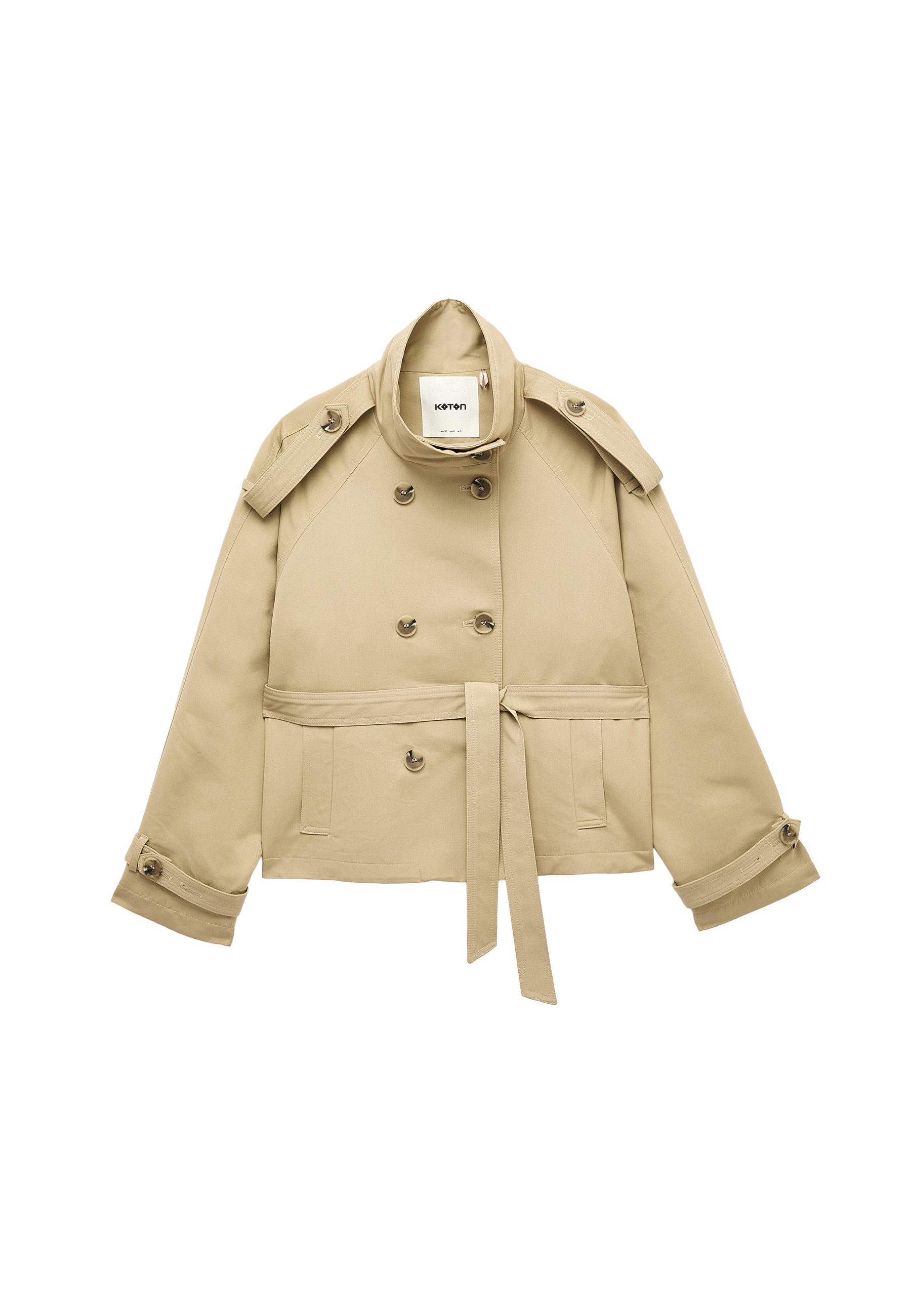 Koton Trenchcoat Koton Gabardine Zweireihige Trenchjacke Stehkragen