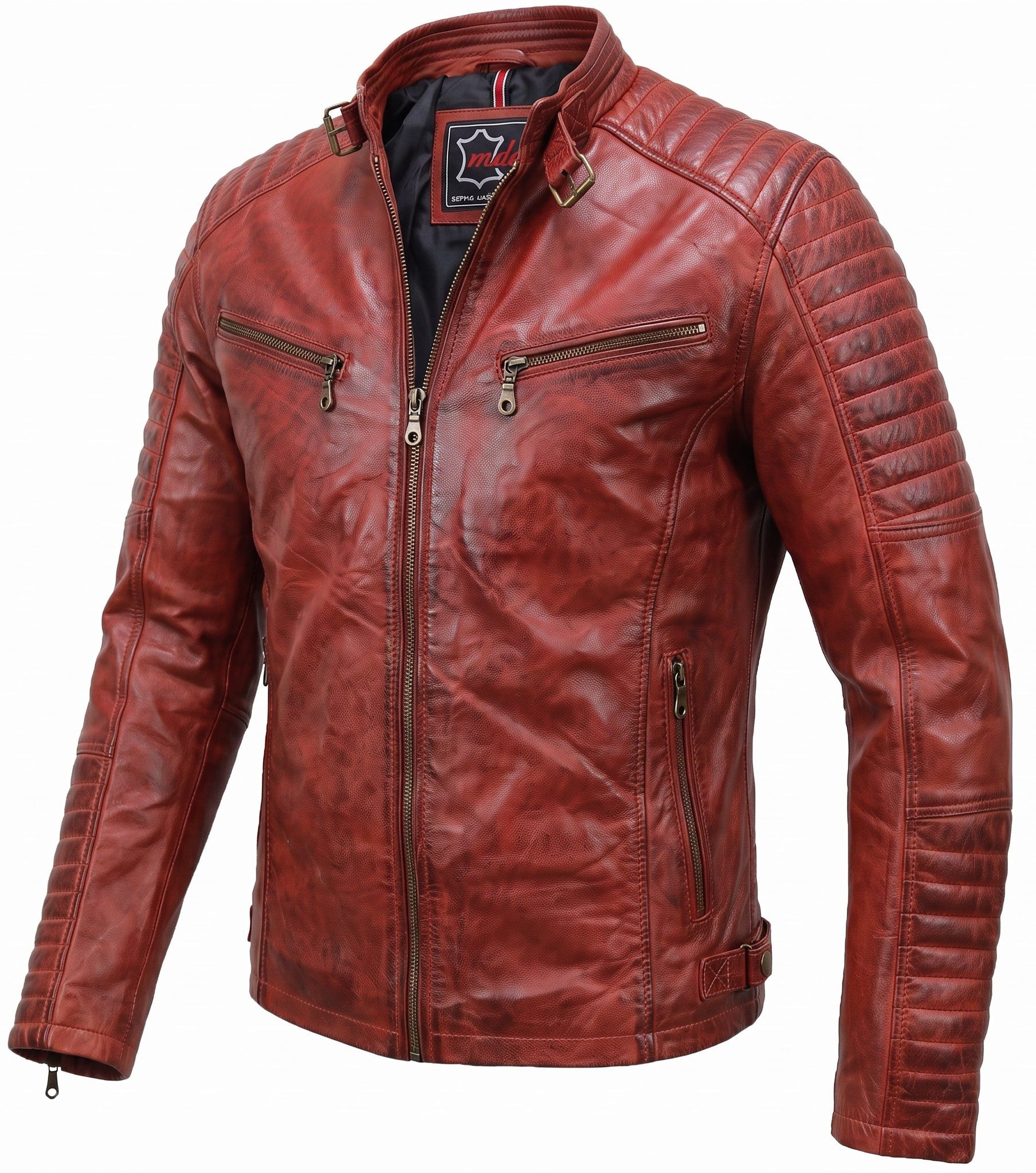 MDM Bikerjacke Herren Lamm Nappa Lederjacke Leichte Sommer Biker Lederjacke