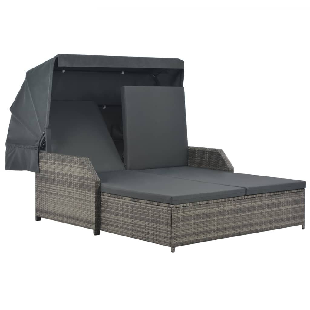 vidaXL Gartenliege »2PersonenSonnenliege mit Sonnendach Poly Rattan