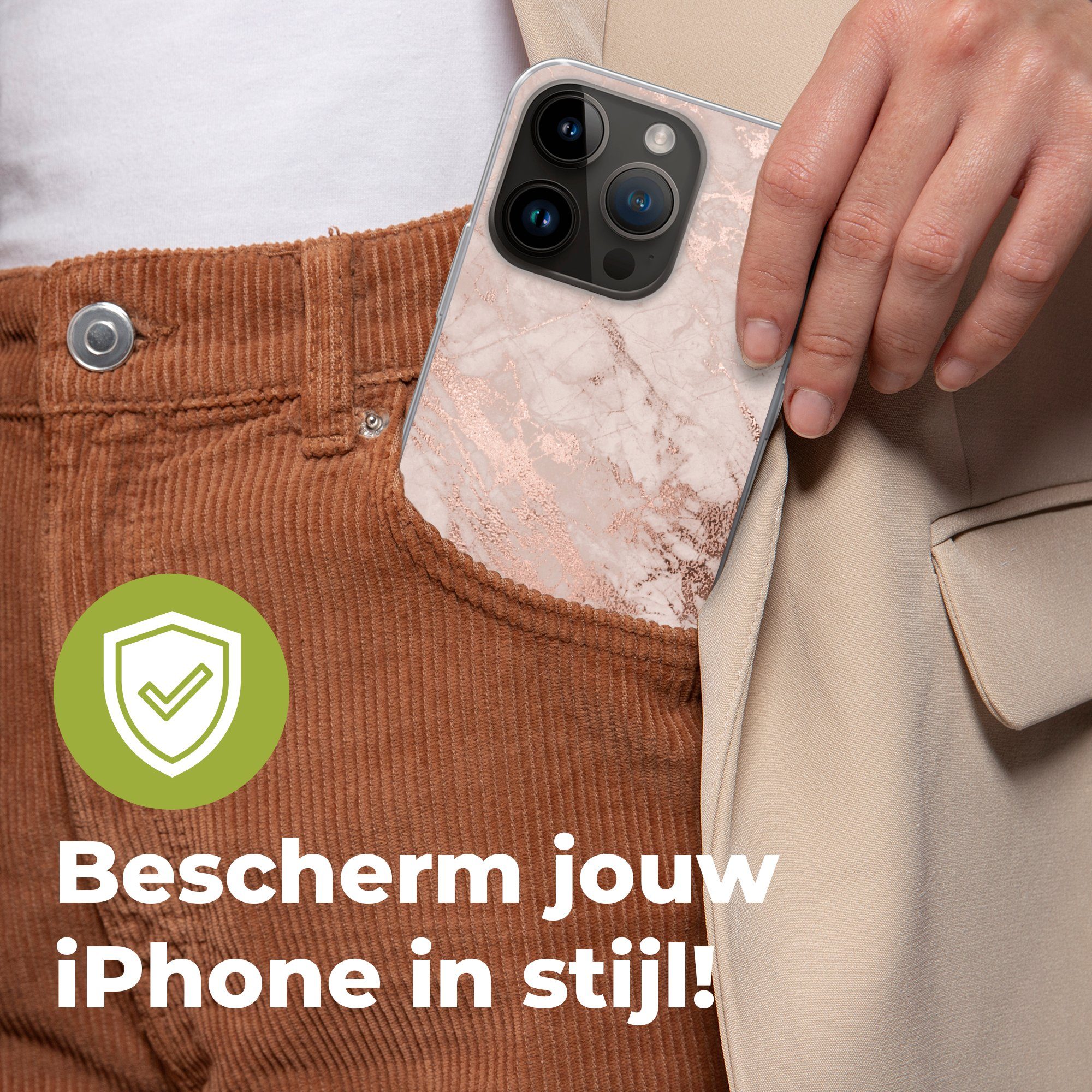 MuchoWow Handyhülle für Apple iPhone 14 Pro Marmor - Rosa - Luxus - Marmoroptik - Glitzer, Smartphone-Bumper, Print, Handy Schutzhülle Dünn