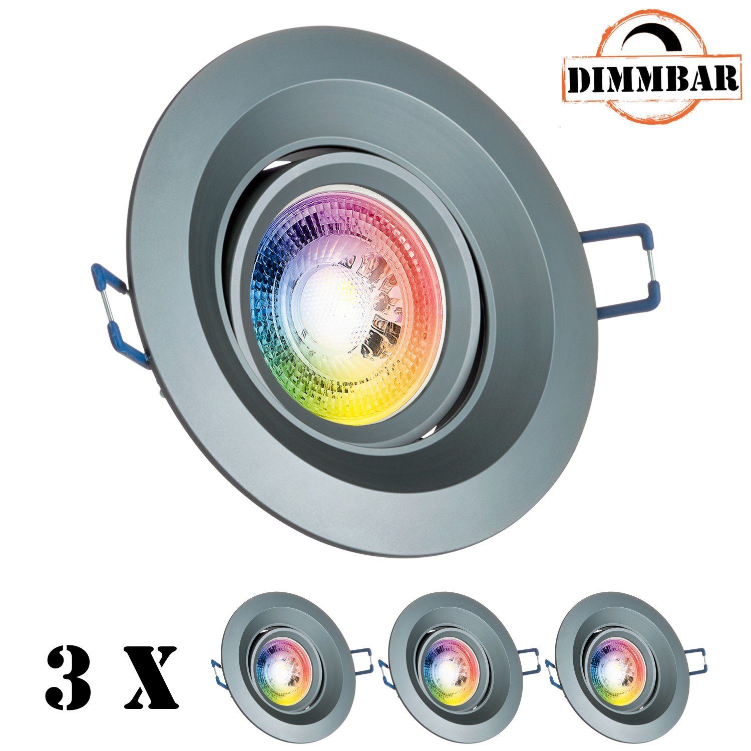 LEDANDO LED Einbaustrahler 3er RGB LED Einbaustrahler Set GU10 in anthrazit mit 3W LED von LEDAND