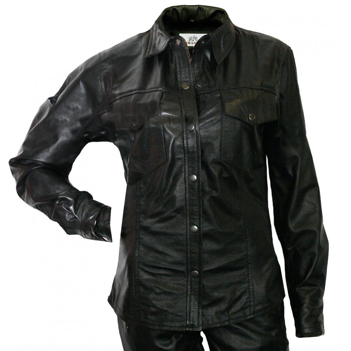 German Wear Lederjacke GWTrend410 schwarz Damen Lederhemd Hemd aus Lamm Nappa Leder schwarz | Übergangsjacken