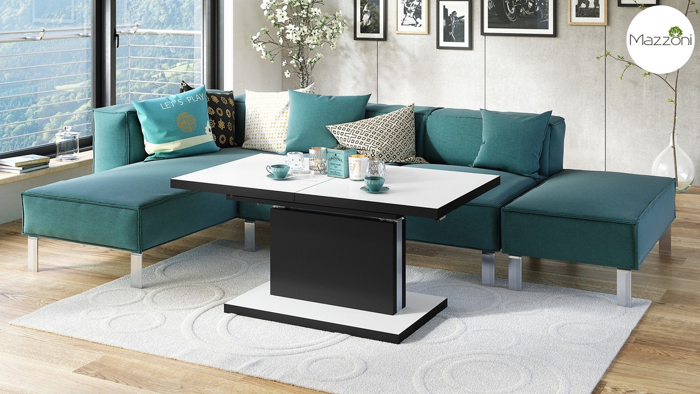 Mazzoni Couchtisch Aston Weiß-Schwarz matt stufenlos günstig online kaufen