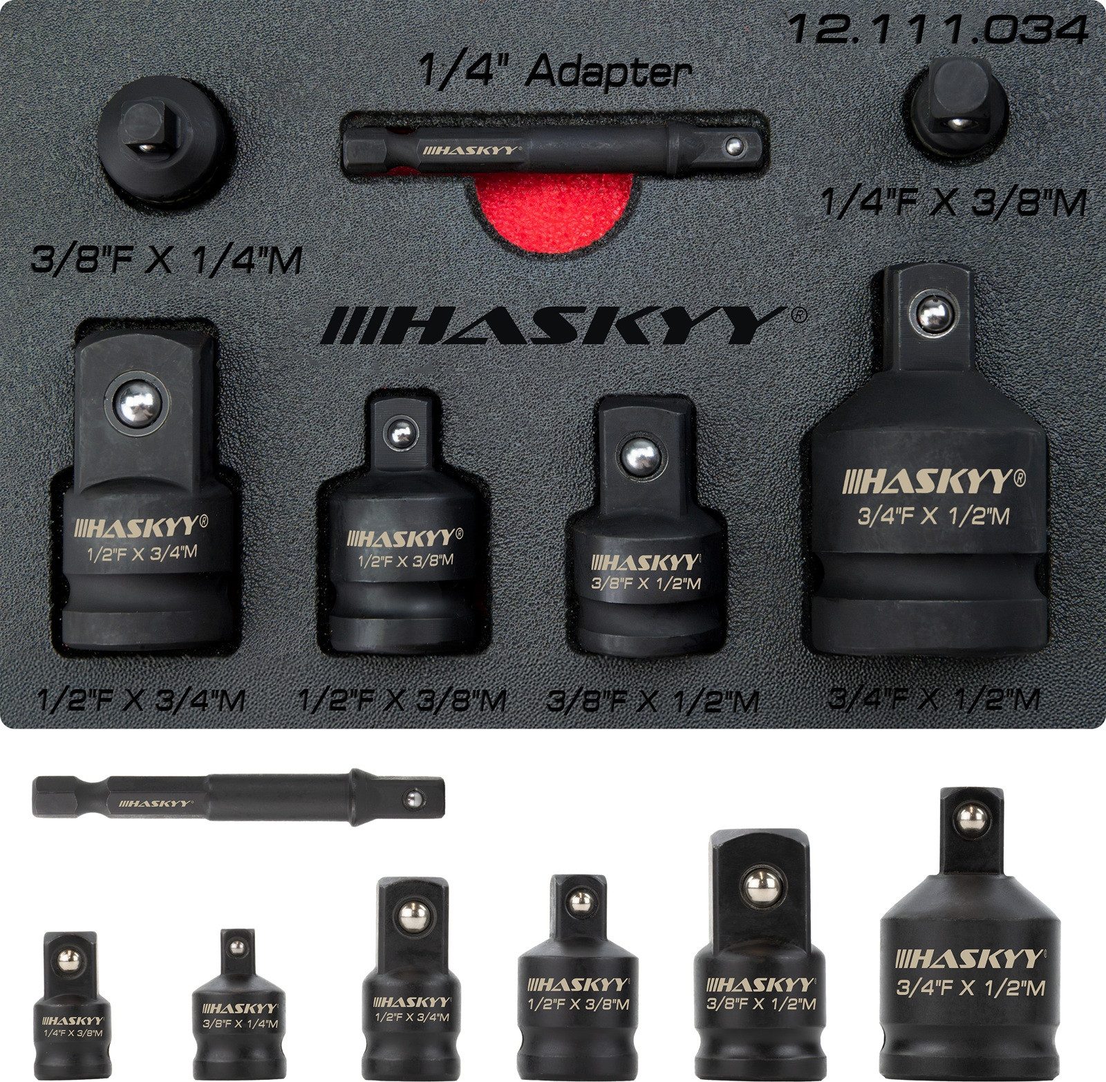 HASKYY Stecknüsse Schlagschrauber Stecknuss Adapter Set 1/4" 3/8" 1/2" 3/4" Steckschlüss – Bild 5 von 5