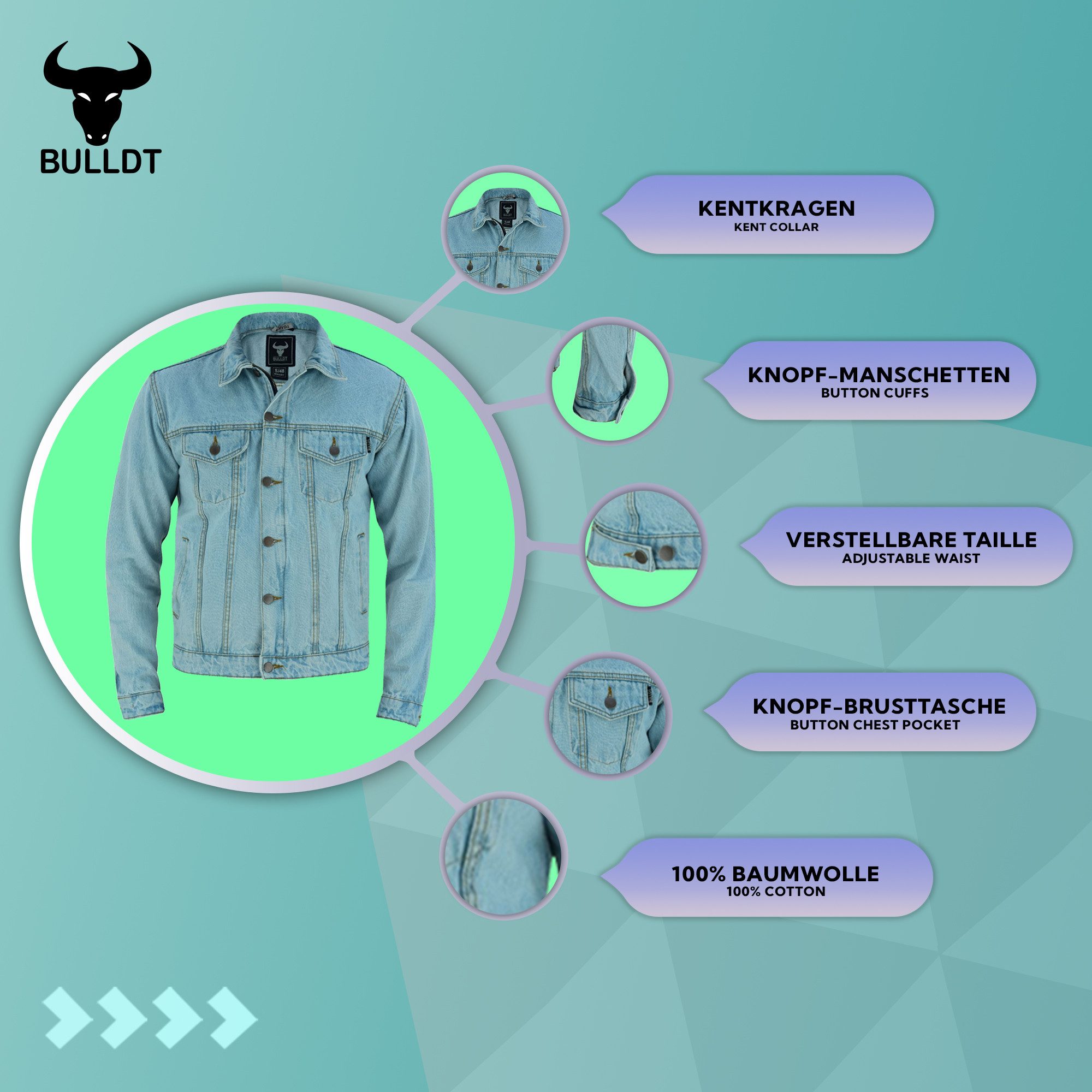 BULLDT Motorradjacke BLD312J Denim BULLDT Motorradjacke Jeansjacke biker Trucker Jacke – Bild 4 von 5