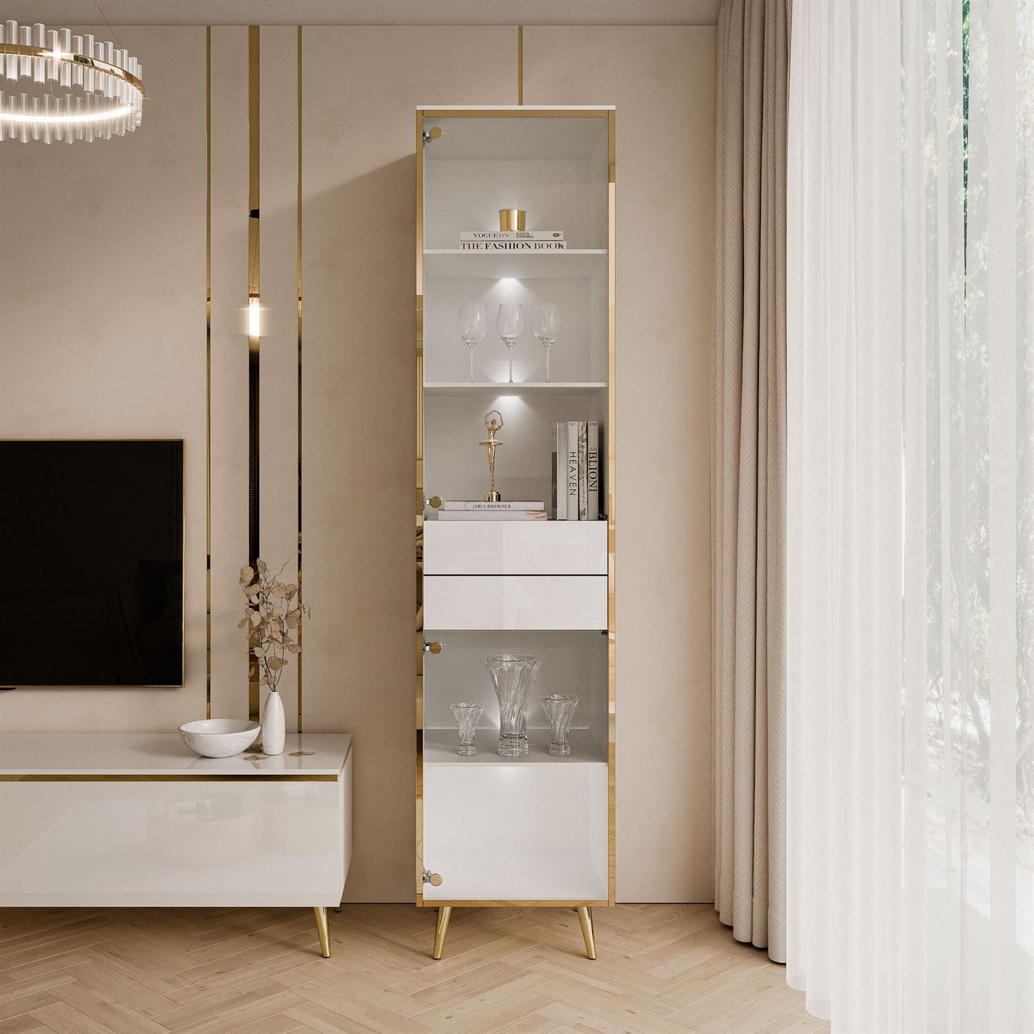 ALLHOUSE24 Vitrine PEONY Breite 45 cm Glasvitrine mit LED Beleuchtung weiß günstig online kaufen