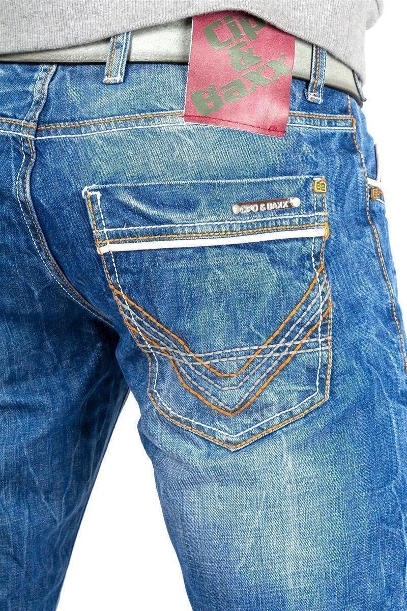 Baxx Regular-fit-Jeans weißer Stonewashed mit BA-C0595 & Ziernaht Hose Cipo Effekt
