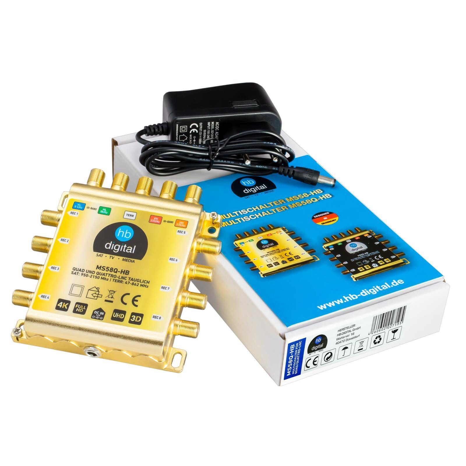 HB-DIGITAL SAT-Multischalter SAT Multischalter 5/8 Quattro Quad LNB mit Netzteil, Der Multischalter SQMS 5/8 fuer Quattro und Quad LNB geeignet.