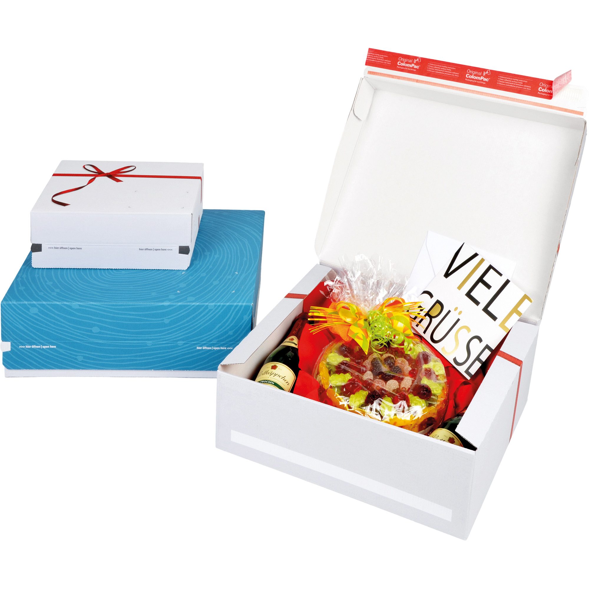 COLOMPAC Versandkarton Geschenkbox Small CP068.92/02 rote Schleife weiß