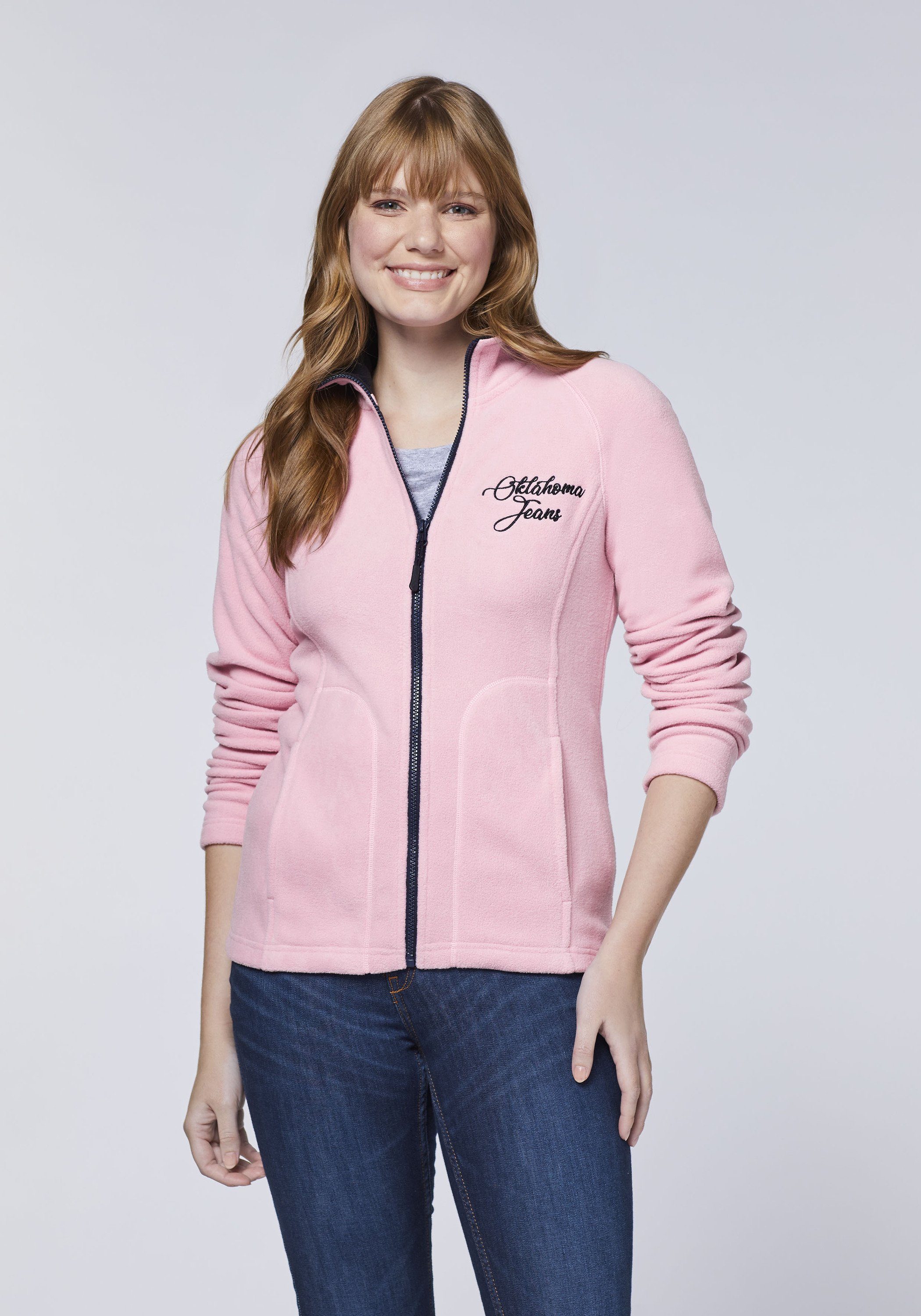 Oklahoma Jeans Fleecejacke mit 14-2305 Label-Stitching Pink Nectar