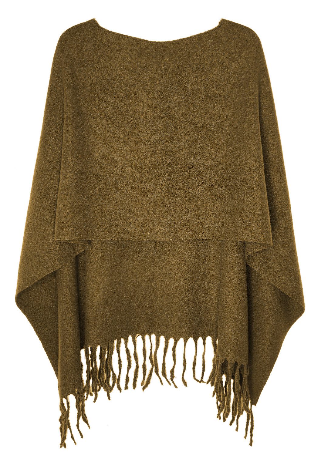 dy_mode Strickponcho Kuscheliger Damen Strickponcho mit Fransen – Unifarbener Überwurf/Cape Unifarbe, mit Fransen