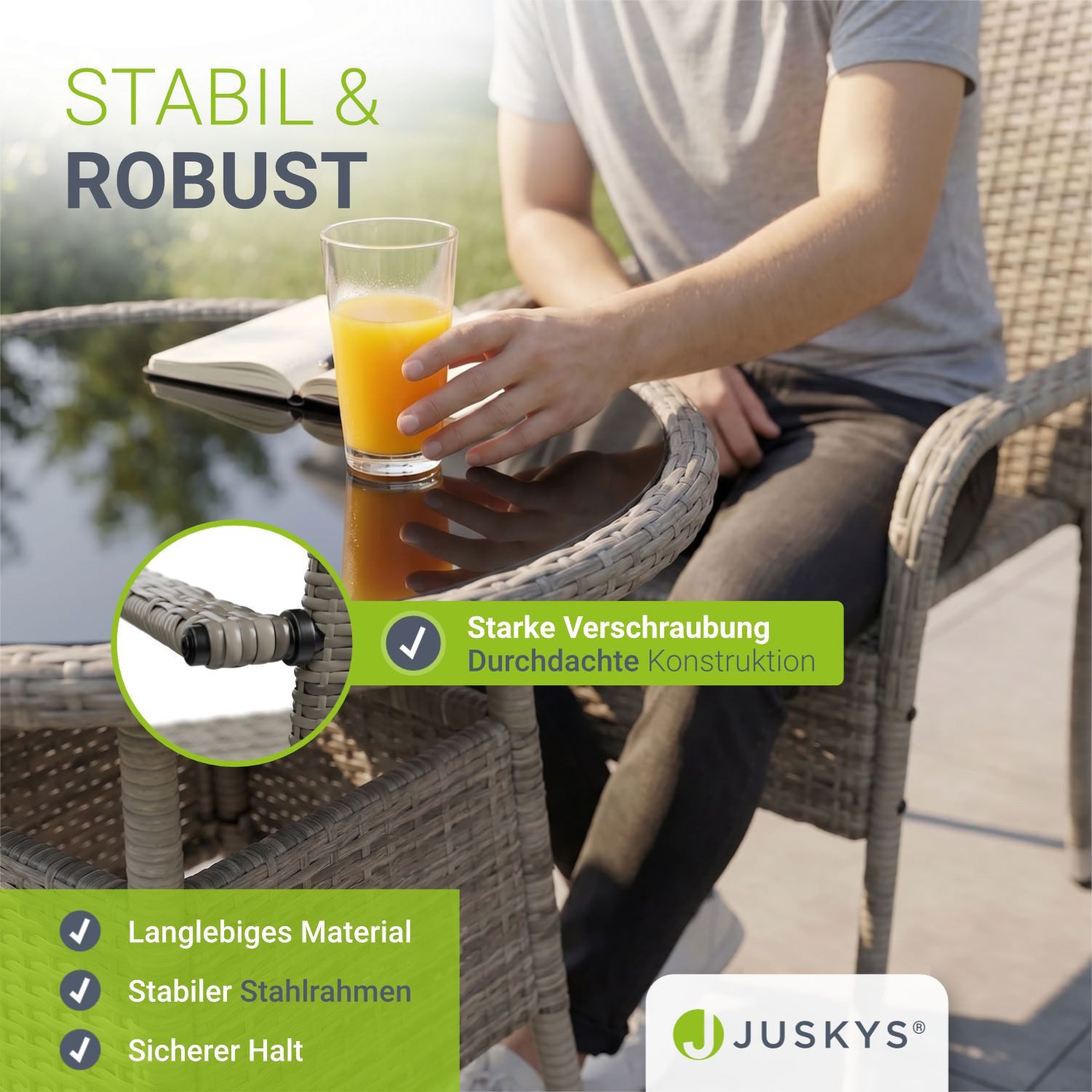 Juskys Gartenstuhl Yoro (2 St), stapelbar, modern, leicht und stabil