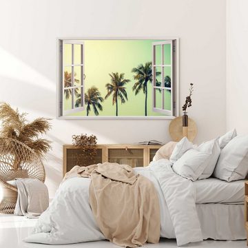 Sinus Art Leinwandbild Wandbild 120x80cm Fensterbild Palmen Sommer Sonne Süden Karibik, (1 St)