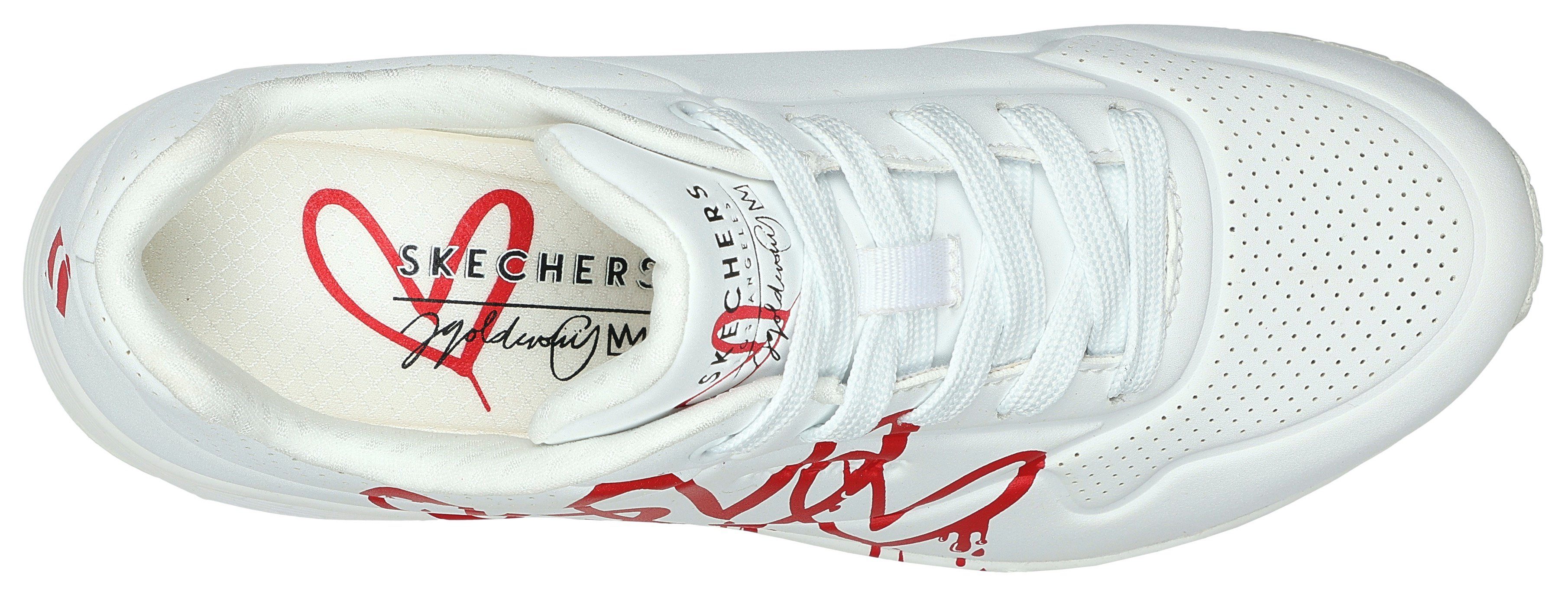 Sneaker IN weiß-rot LOVE UNO mit Skechers Herzen-Graffity-Print DRIPPING