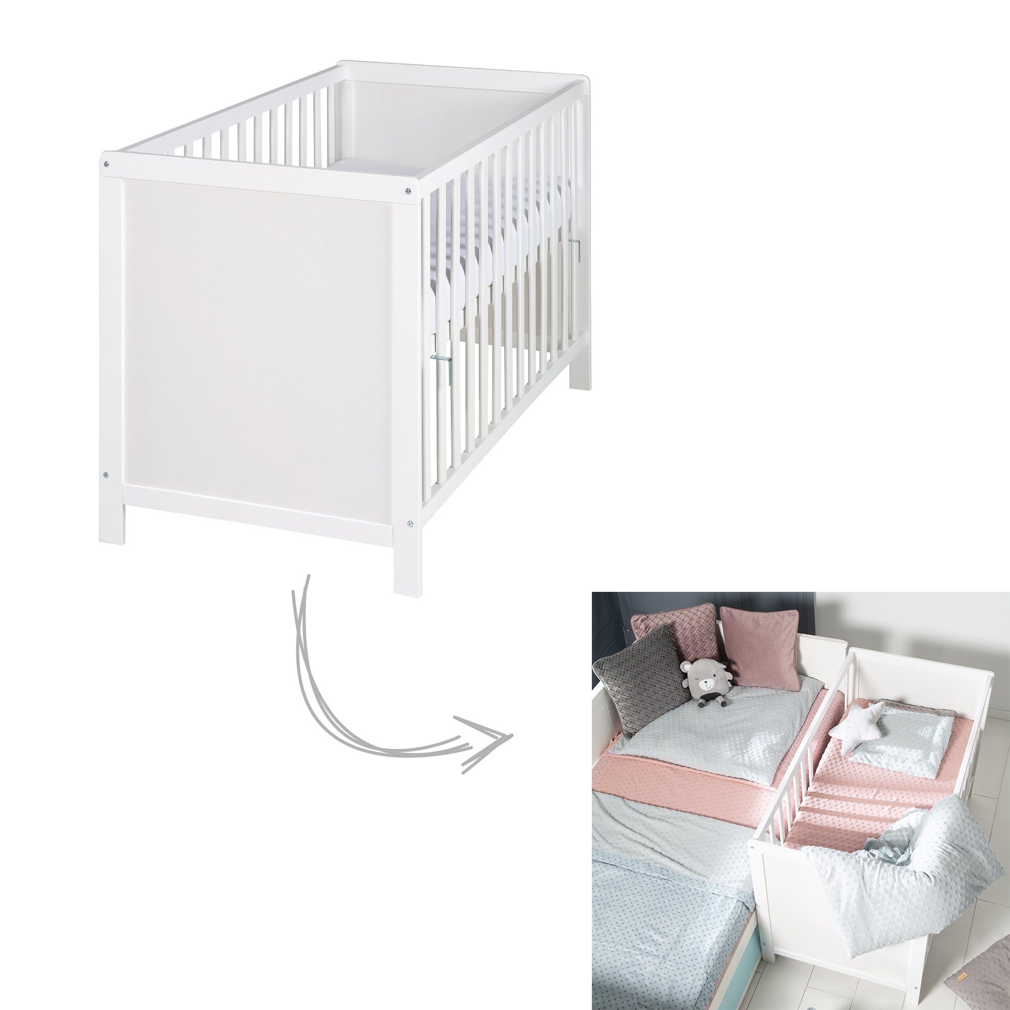 roba® Beistellbett Gitterbett, Babybett 60 x 120 cm, 6-fach höhenverstellbar, taupe